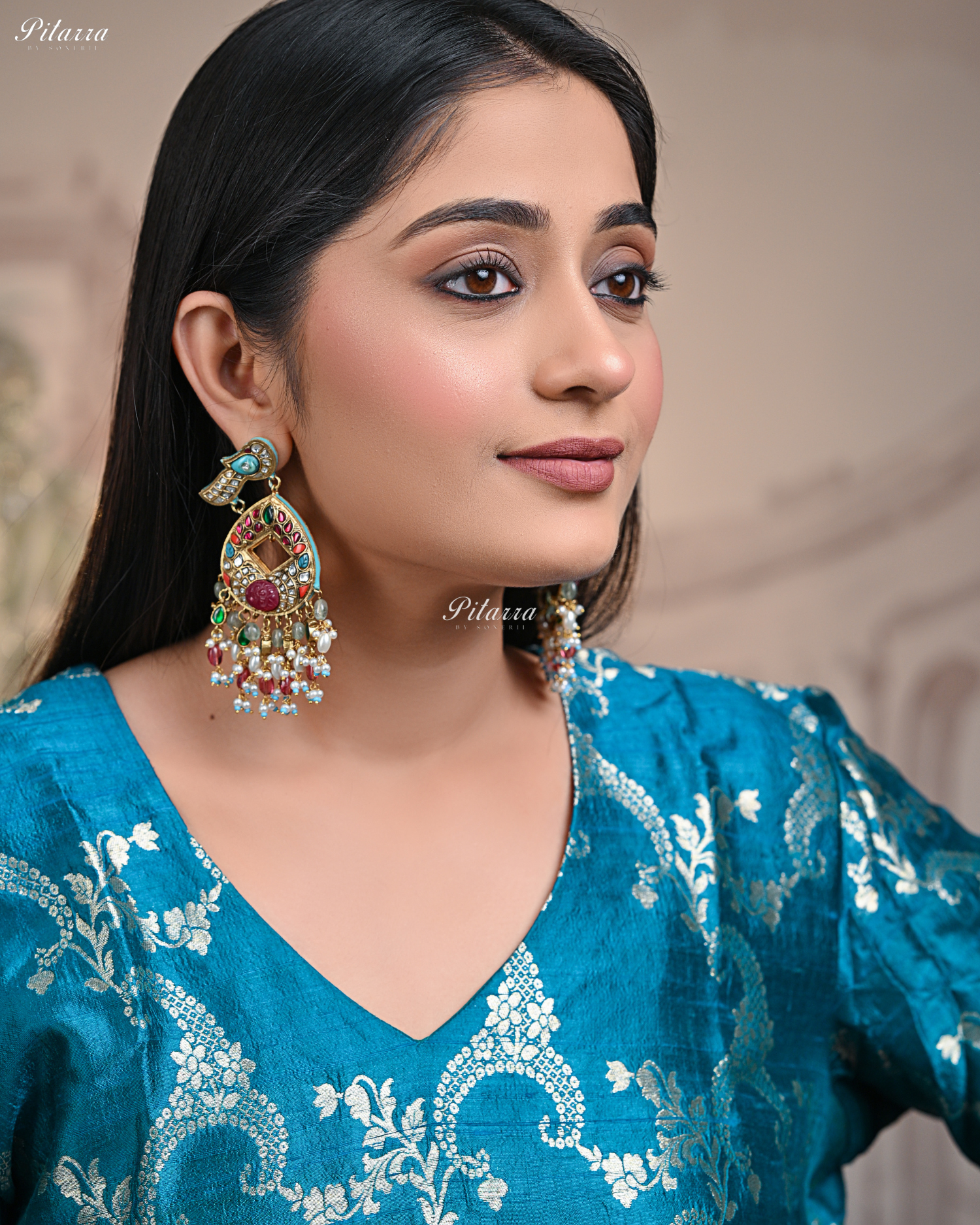 Bird Multicolor Kundan Jadau Chandbaali Earrings