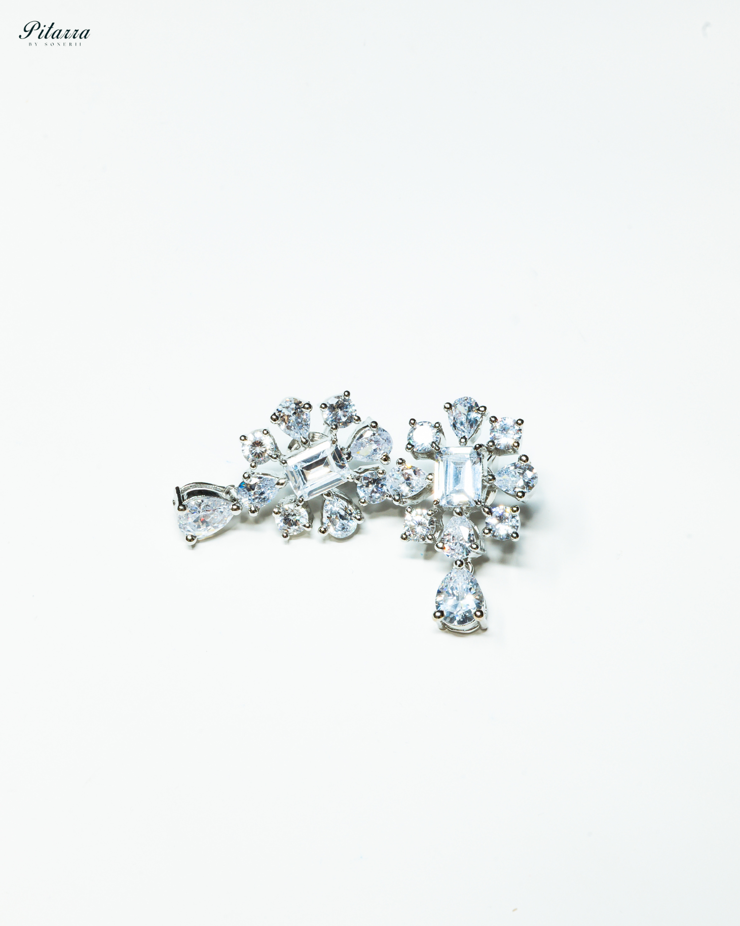 Flower Silver Zircon Drop Earrings