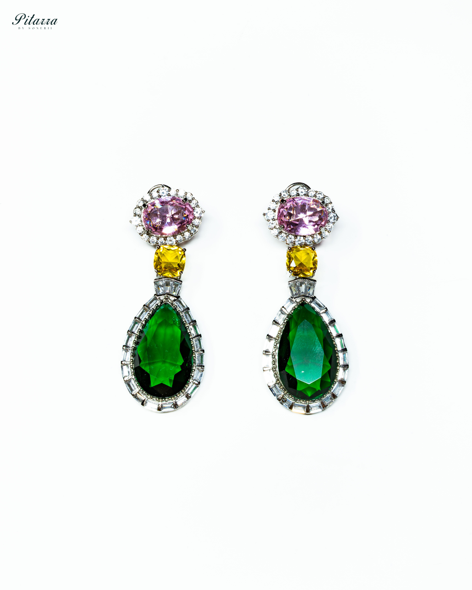 Silver Finish Green Drop Zircon Earrings