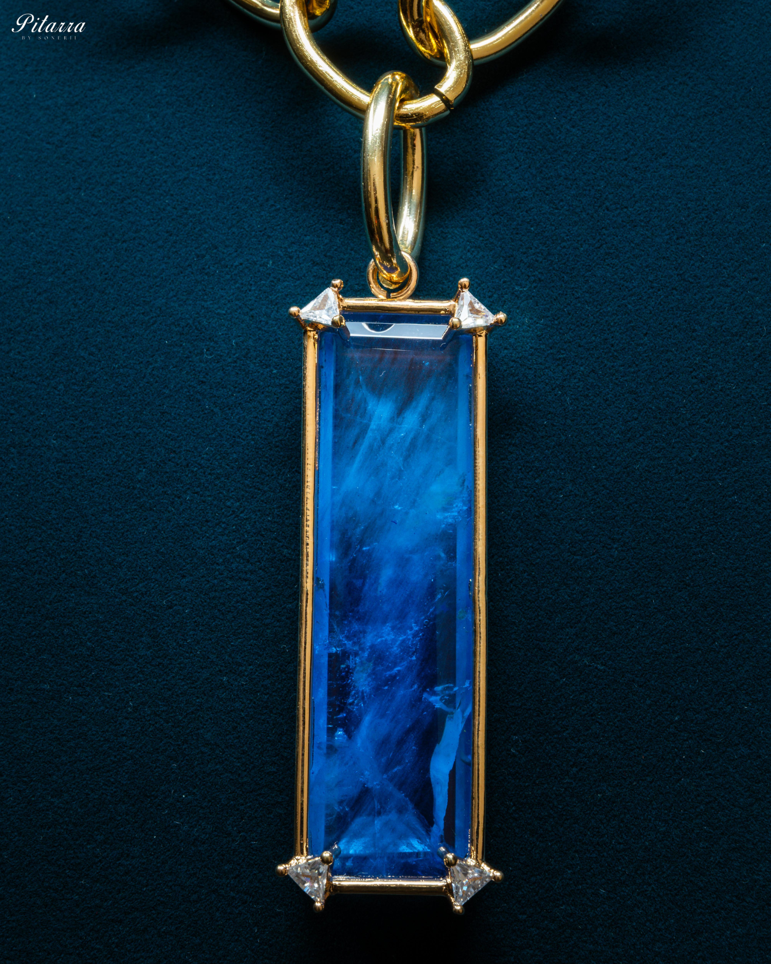 Rectangle Blue Crystal Doublet Chain Necklace