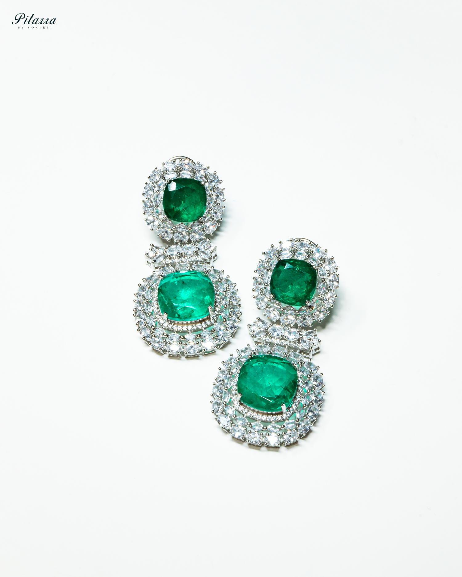 Silver Plated Green CZ Dangler Earring