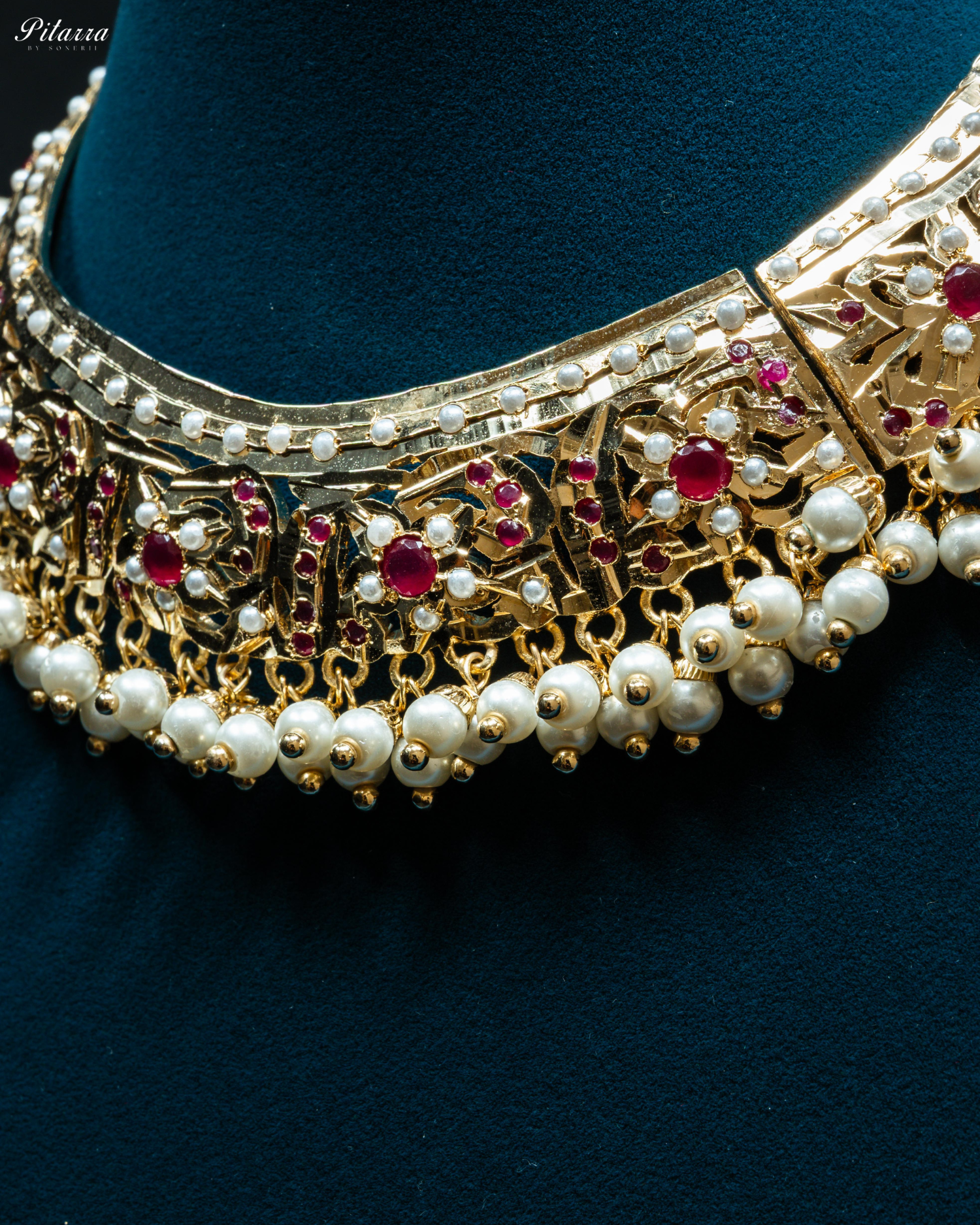 Gold Plated White Pearls Jadau Choker Set