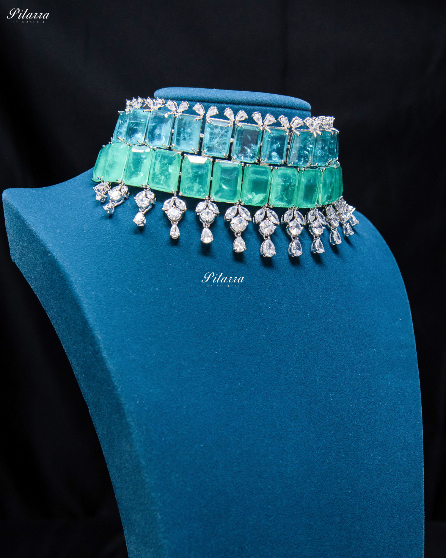 Square Two Tone Doublet Statement Choker Necklace Set