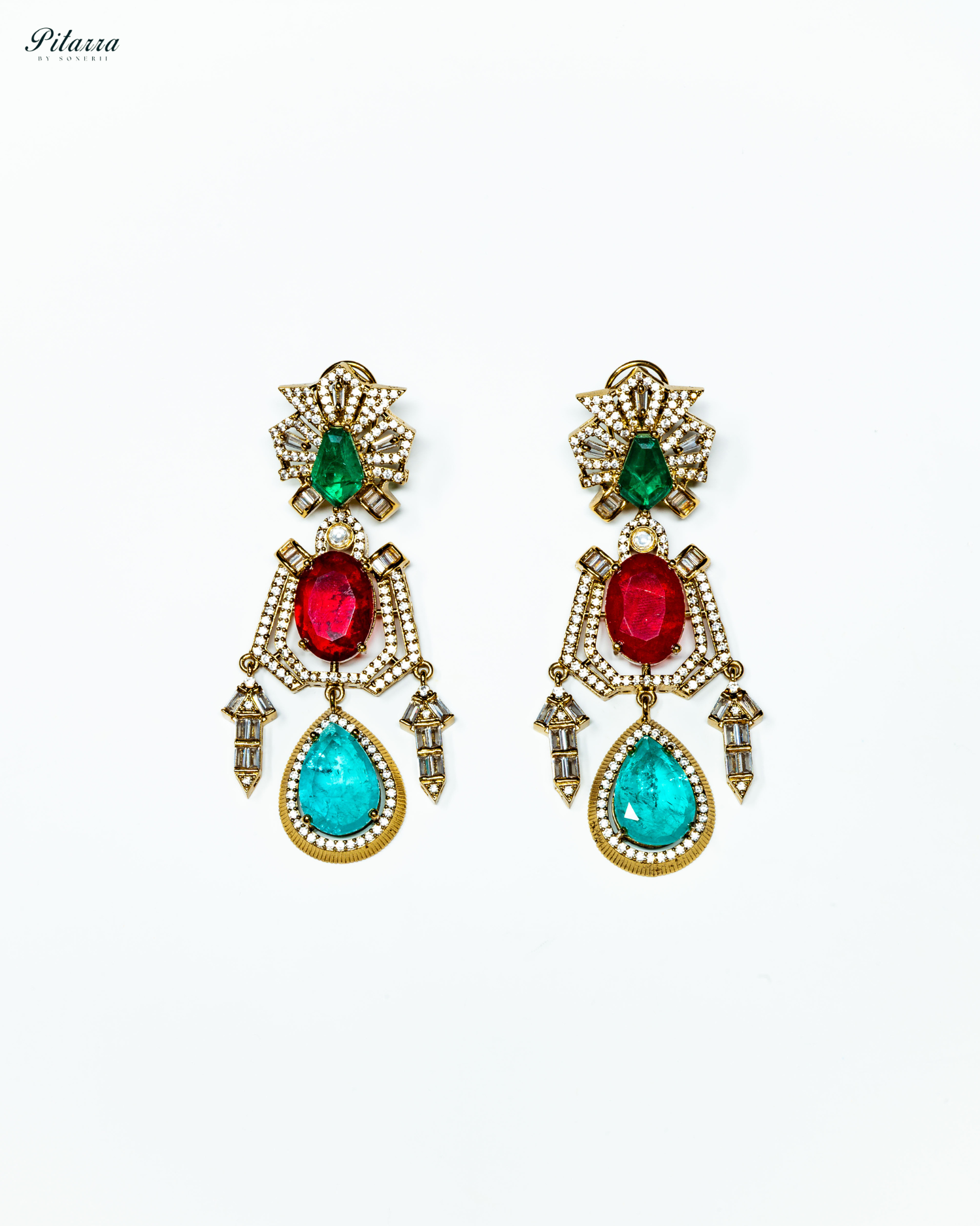 Multicolor Silver Dangler Doublet Earrings