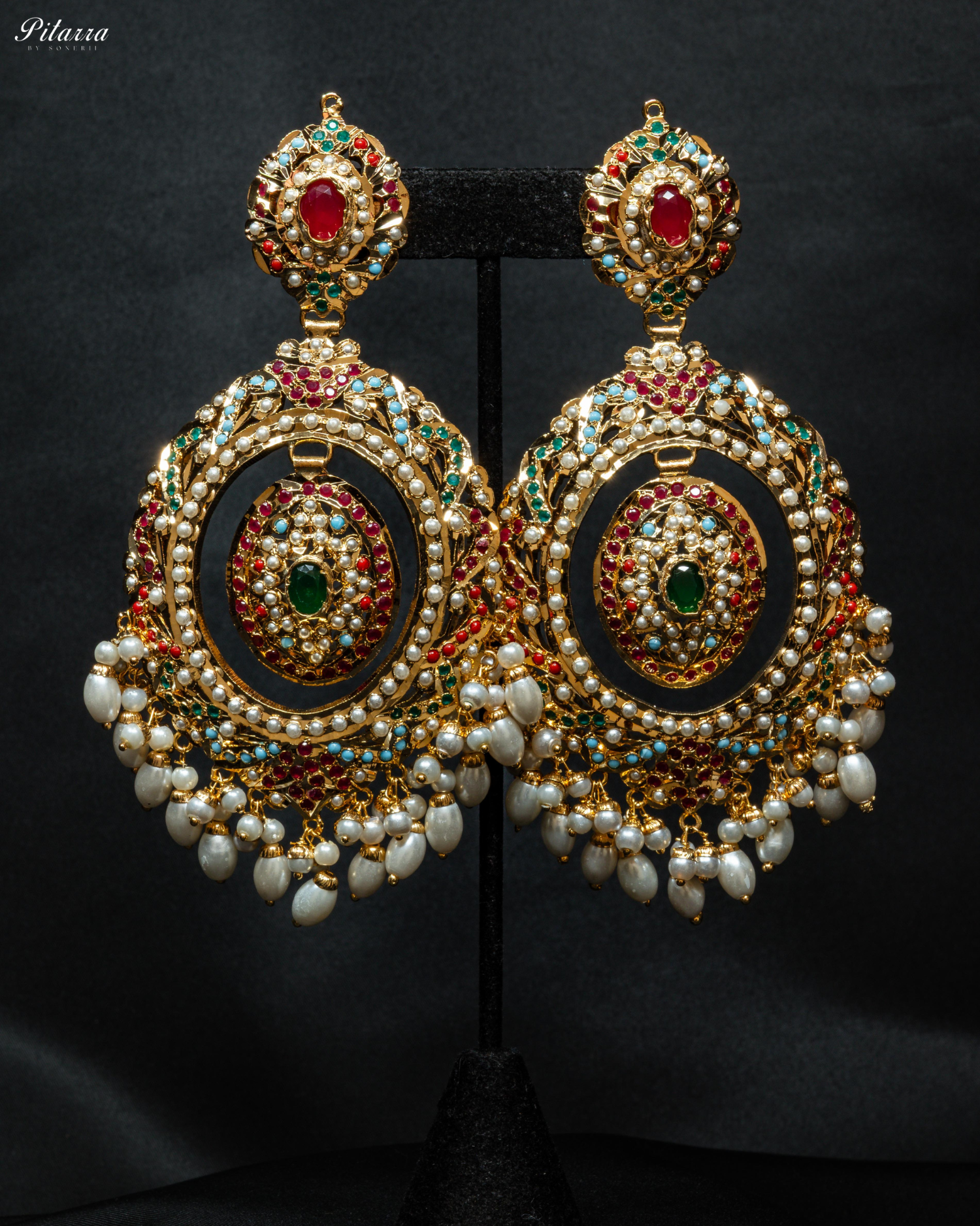 Multicolor Heritage Drop Beads Jadau Chandbali Earrings