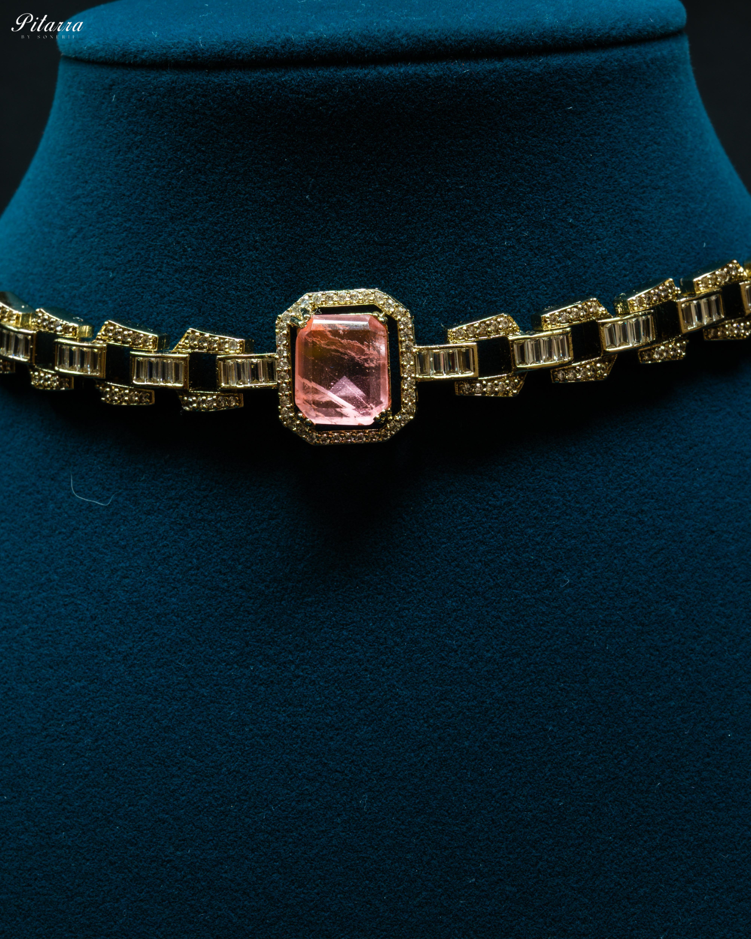 Peach Stone Doublet CZ Crystal Necklace Set