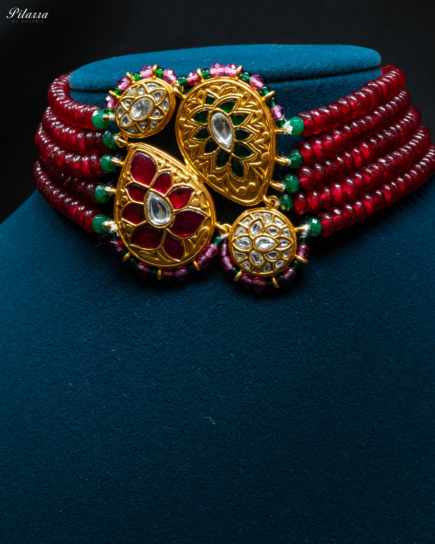 Ruby Red Pearls Kundan Choker Set