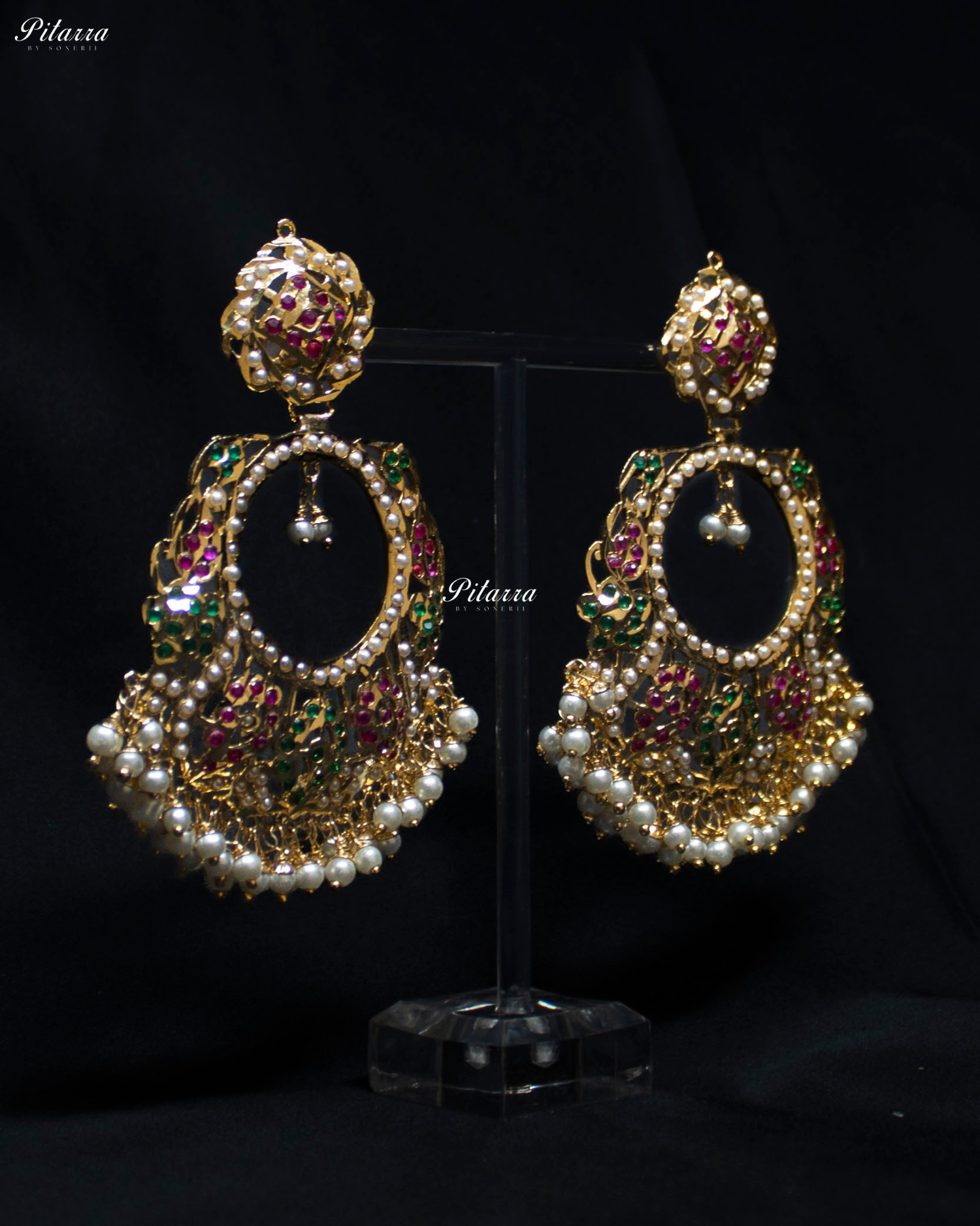 Multi Color Stone Circular Punjabi Chandbali Earrings