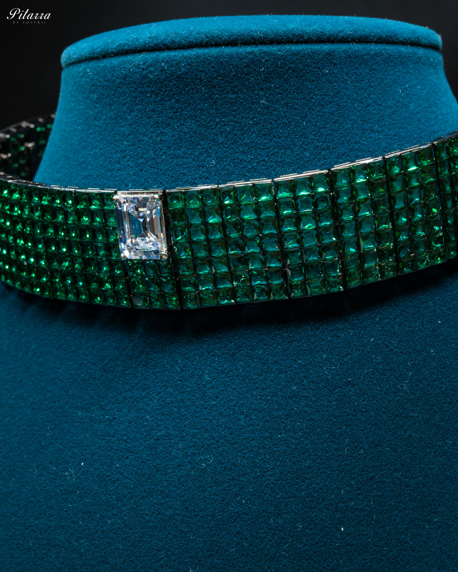 White Crystal Green CZ Choker Set