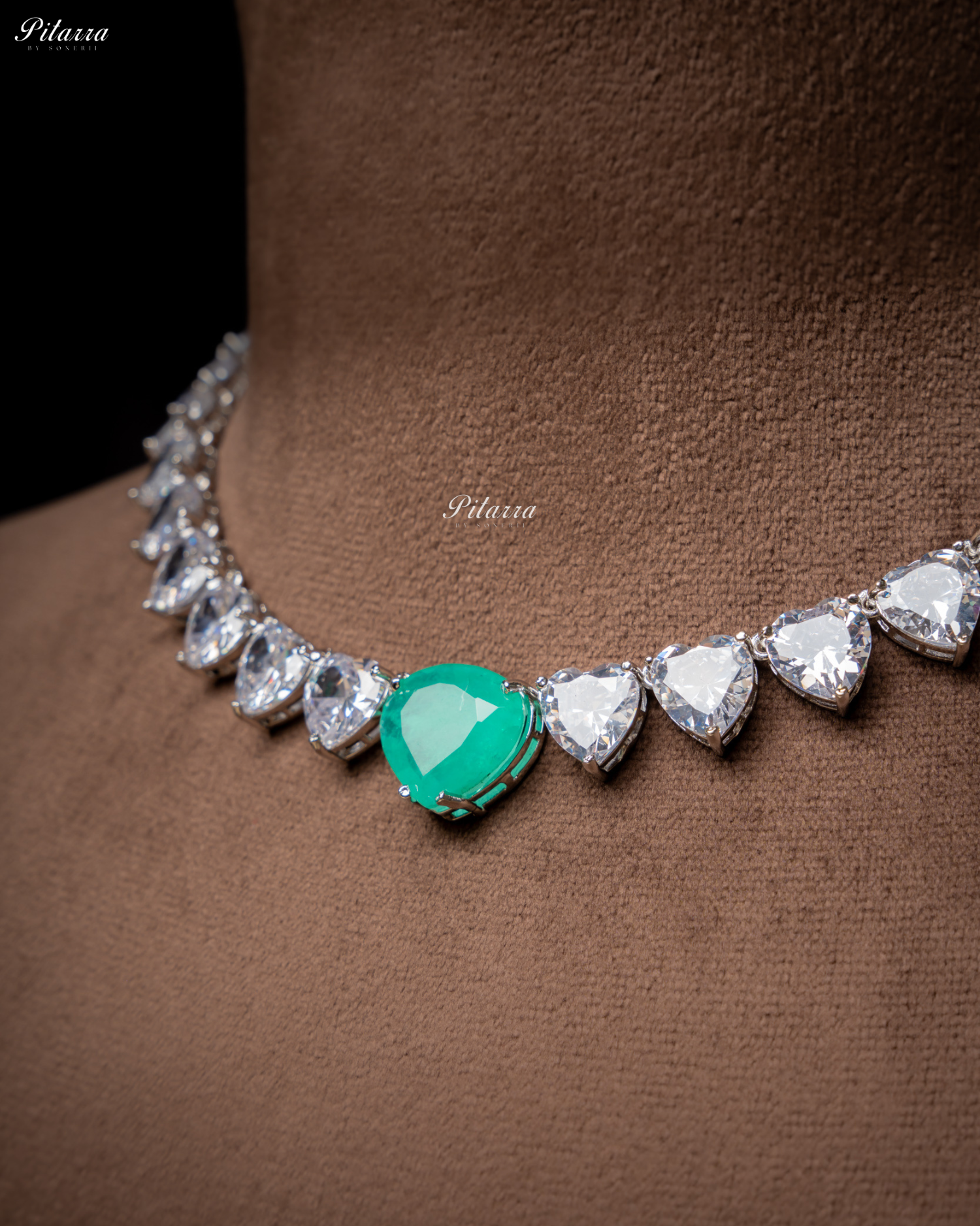 Mint Green Stone White Heartline Zircon Necklace Set