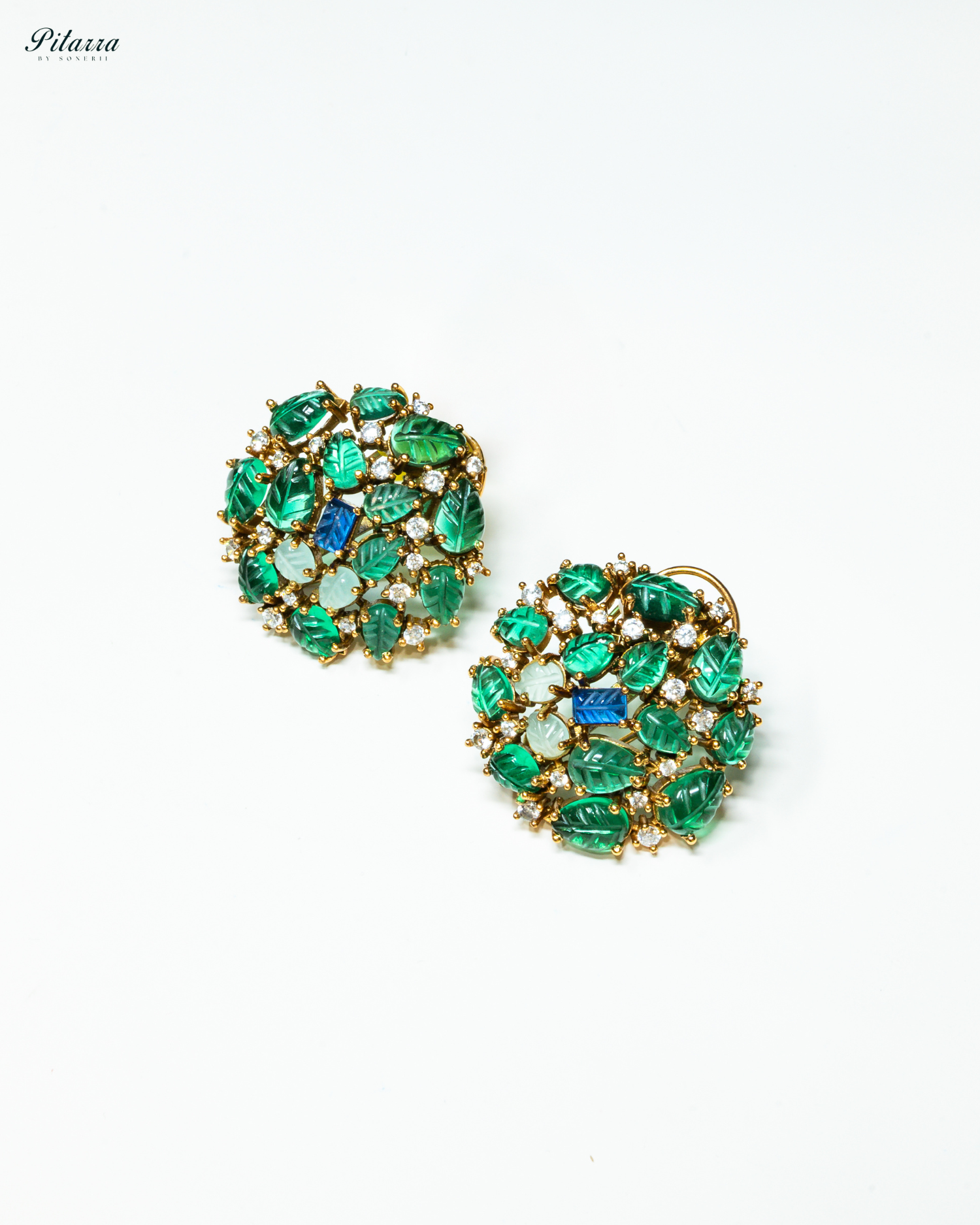Green Stones Floral Kundan Stud Earrings