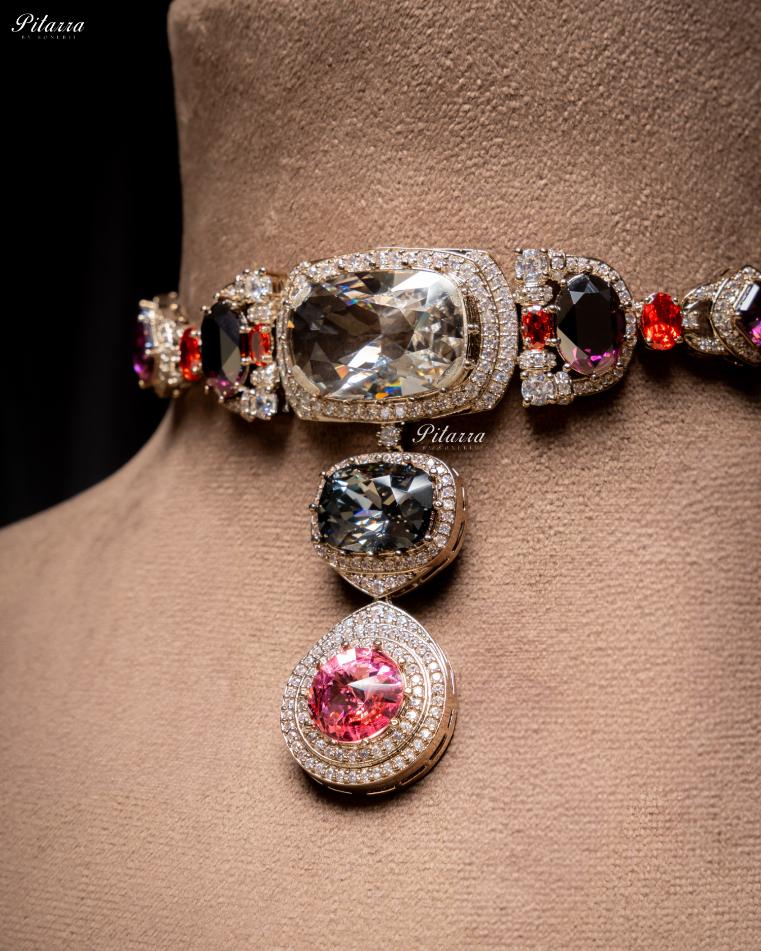 Multicolor Three Stone Crystal Choker Set