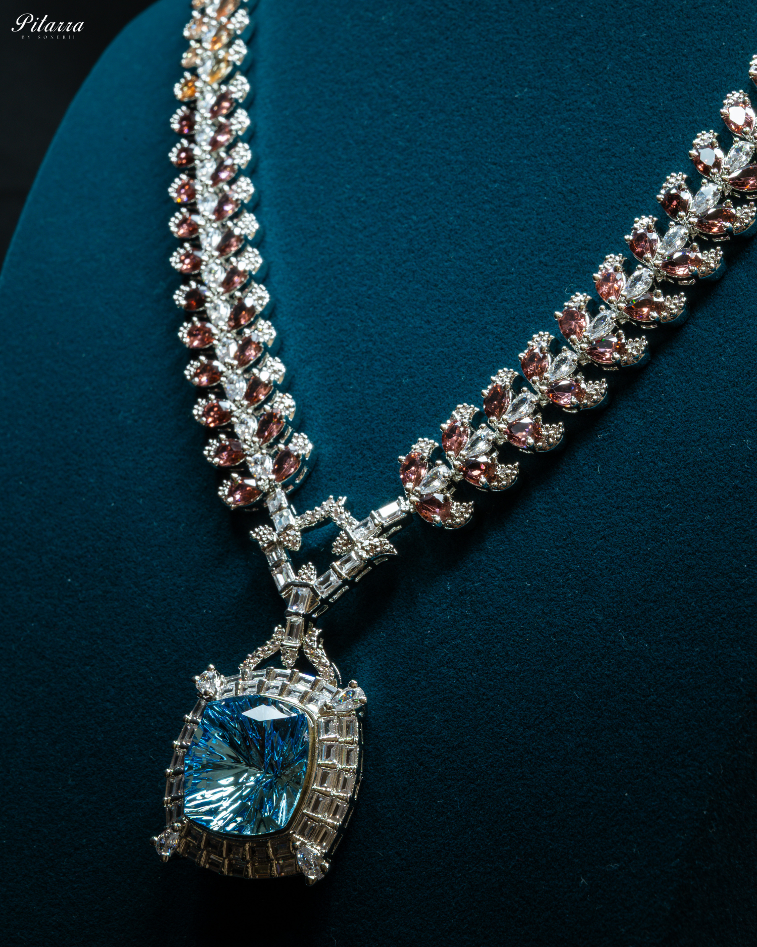 Multicolor Finish Blue Stone Zircon Long Necklace Set