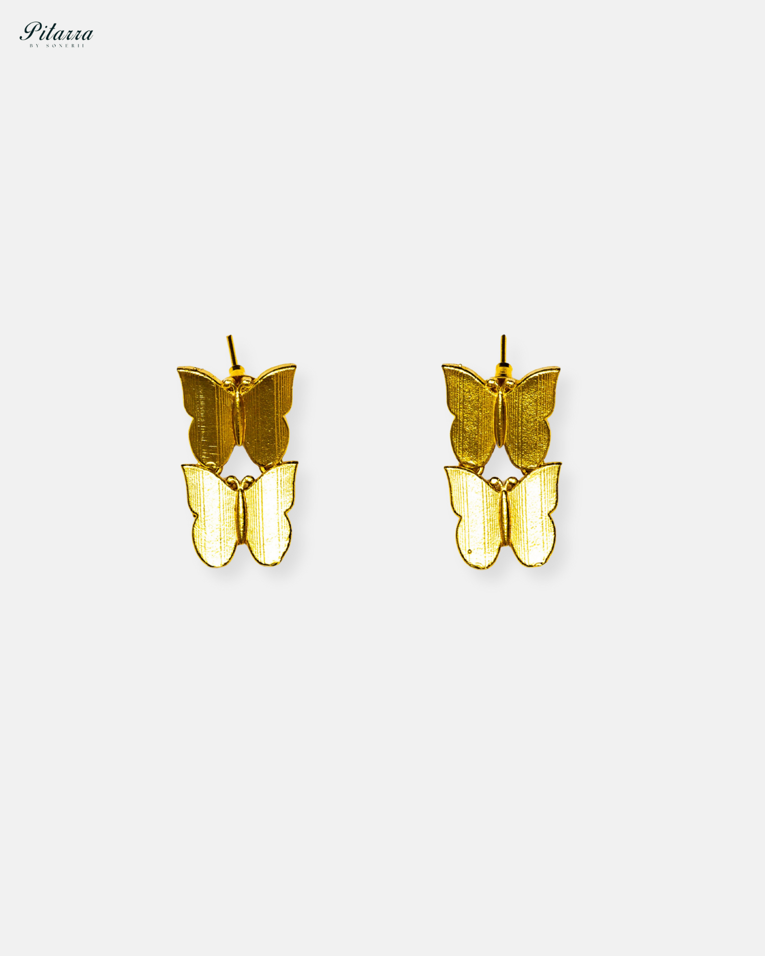 Golden Dual Butterfly Crystal Stud Earrings