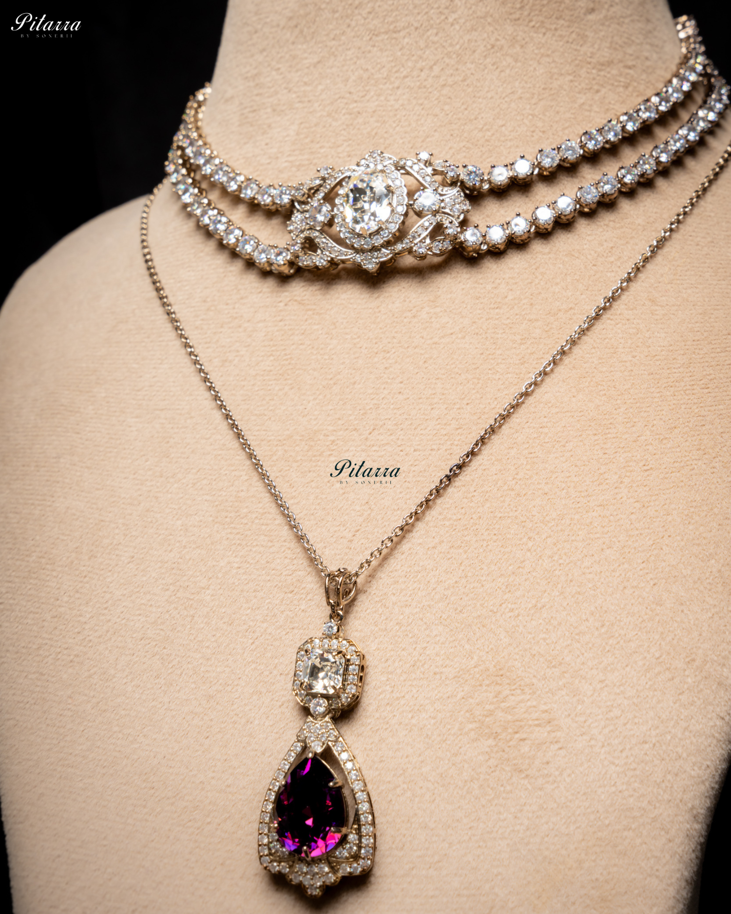 Amethyst Stone Layered Zircon Necklace Set