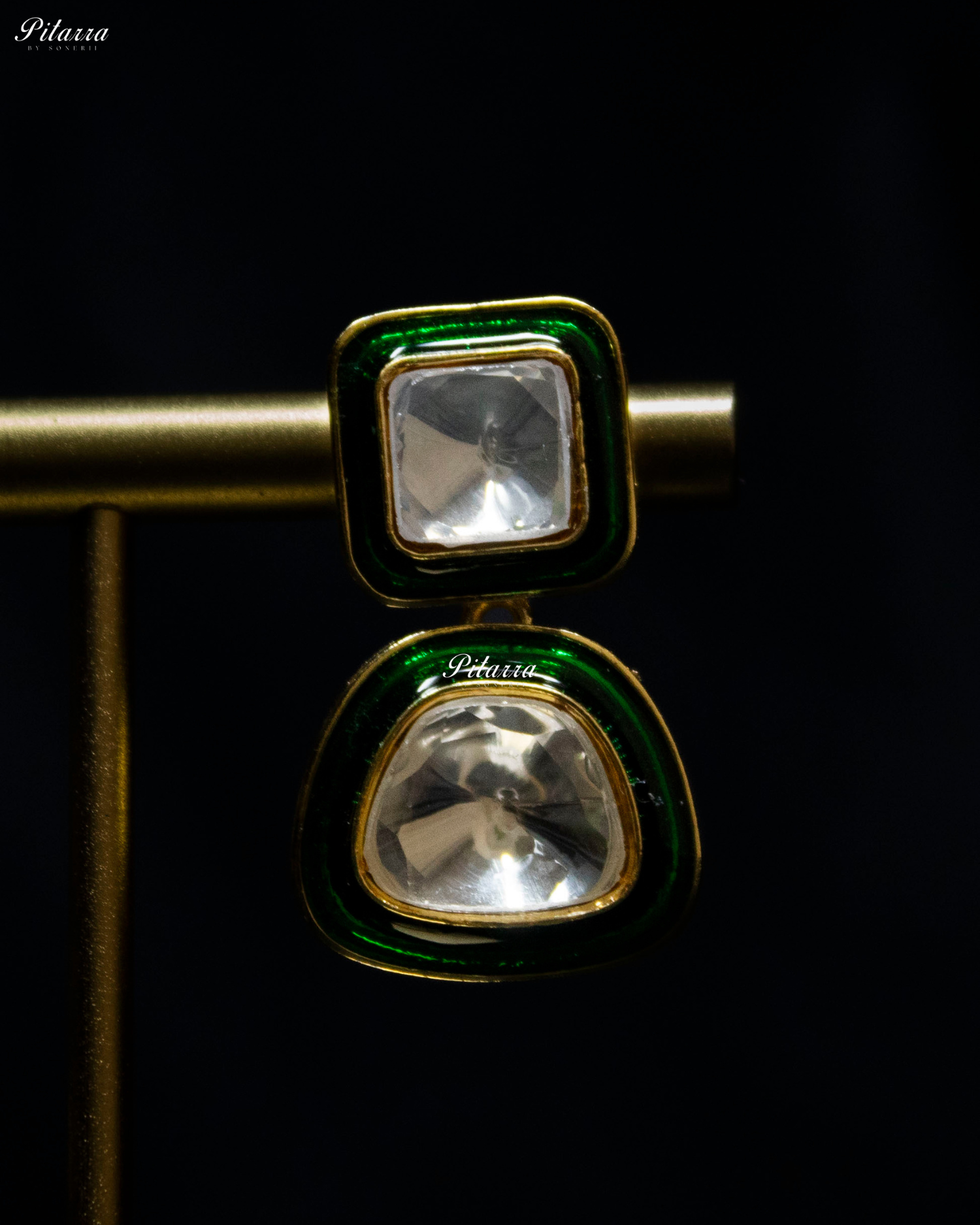 Emerald Gold Uncut Diamond Polki Kundan Earrings