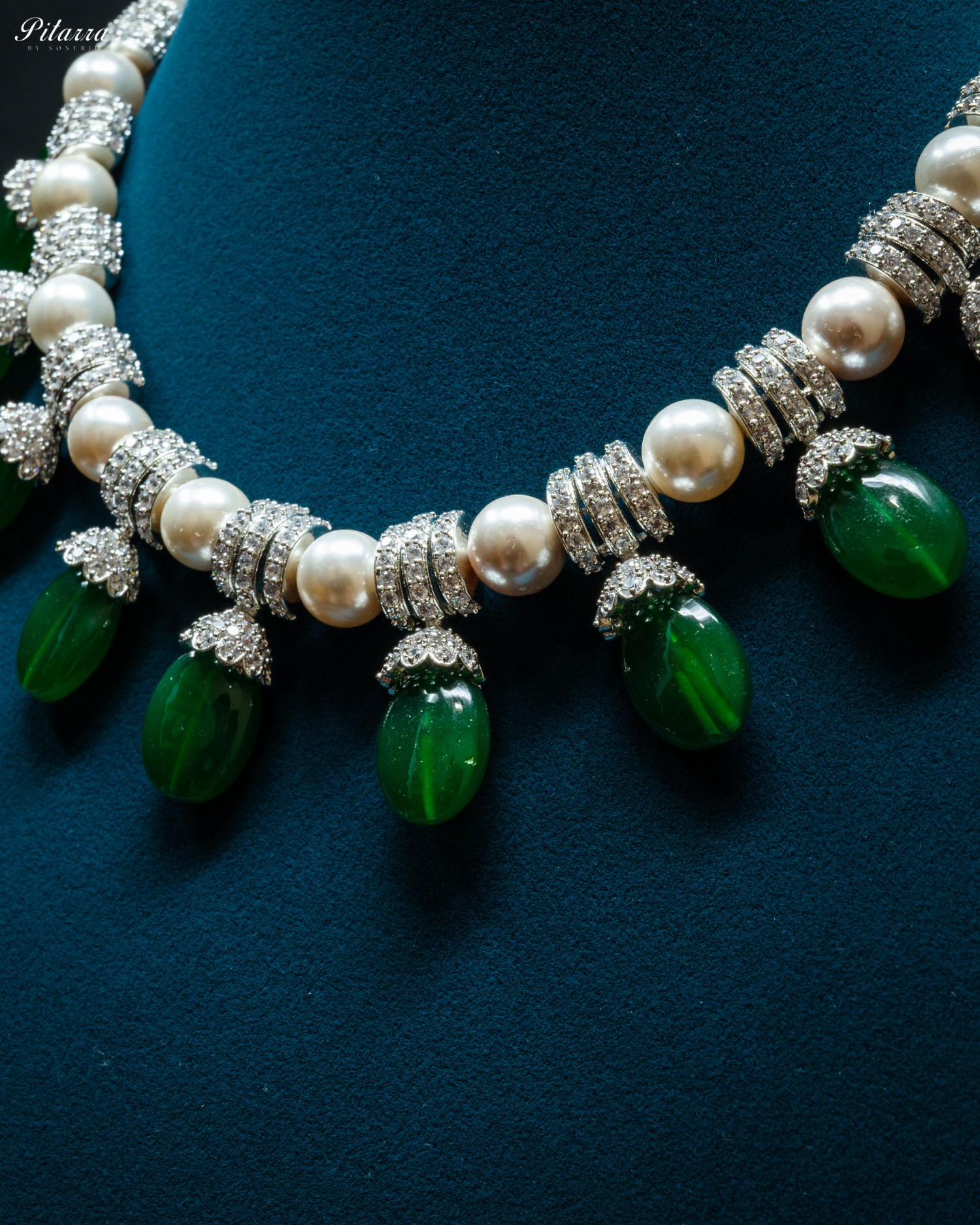 Emerald Green Drop Pearl Necklace Set