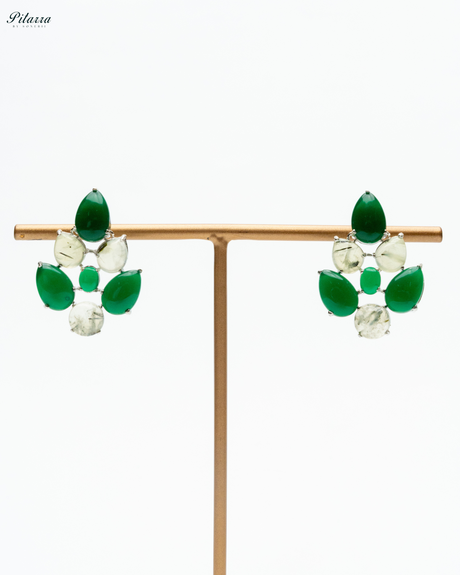 White Green Ethnic Stud Earrings