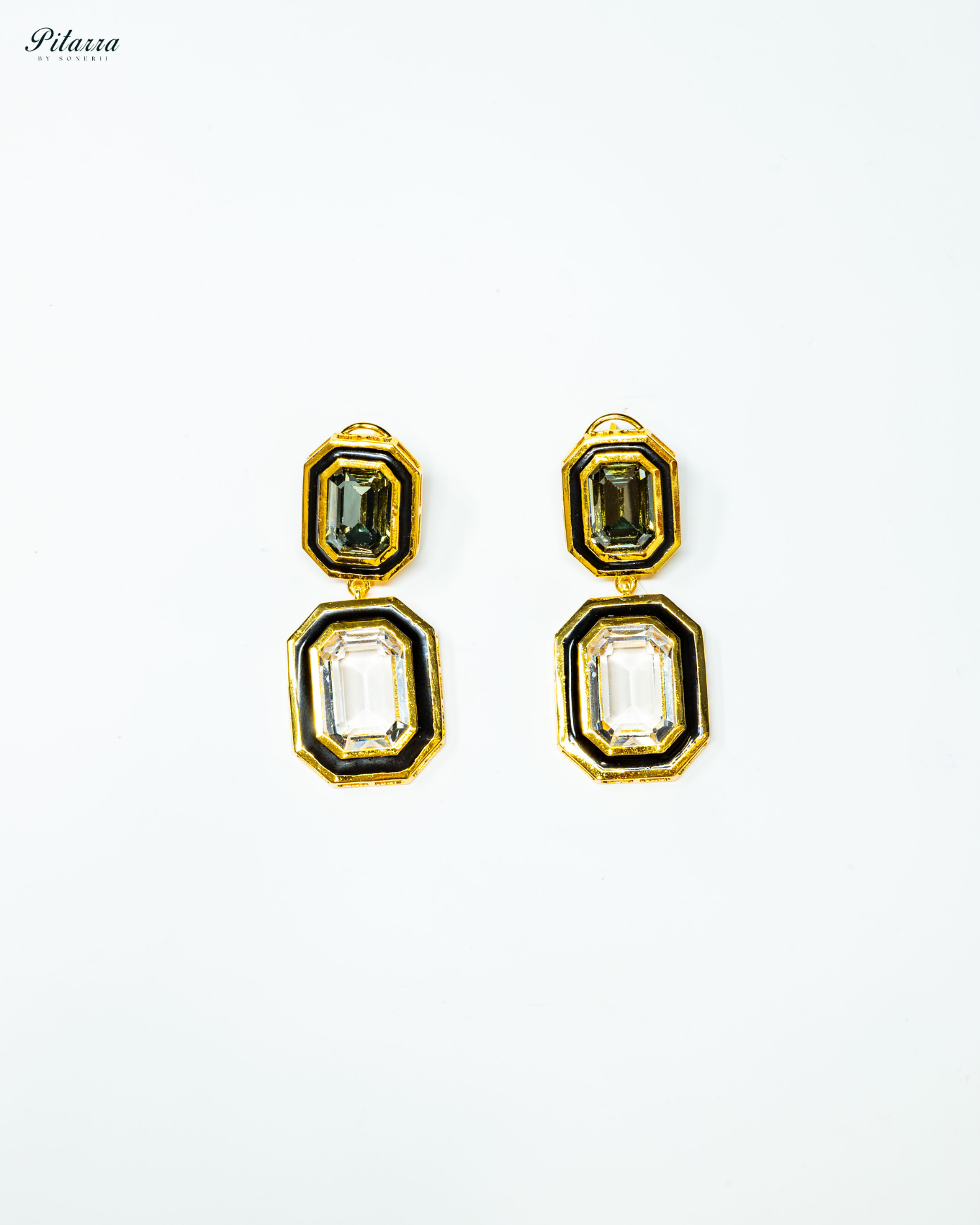 Green and White Two Tone Crystal Earrings