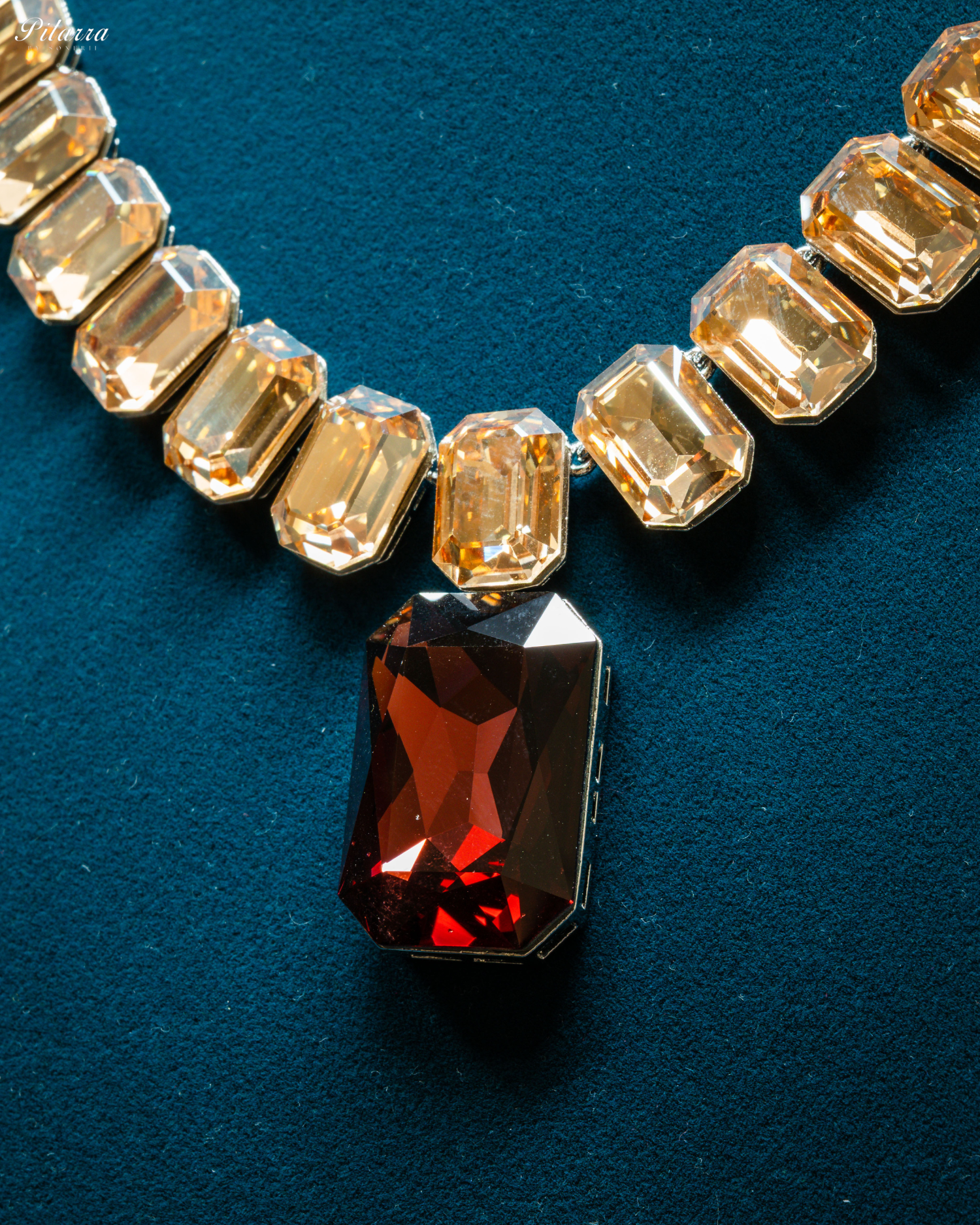 Red Stone Square Yellow Crystal Necklace Set