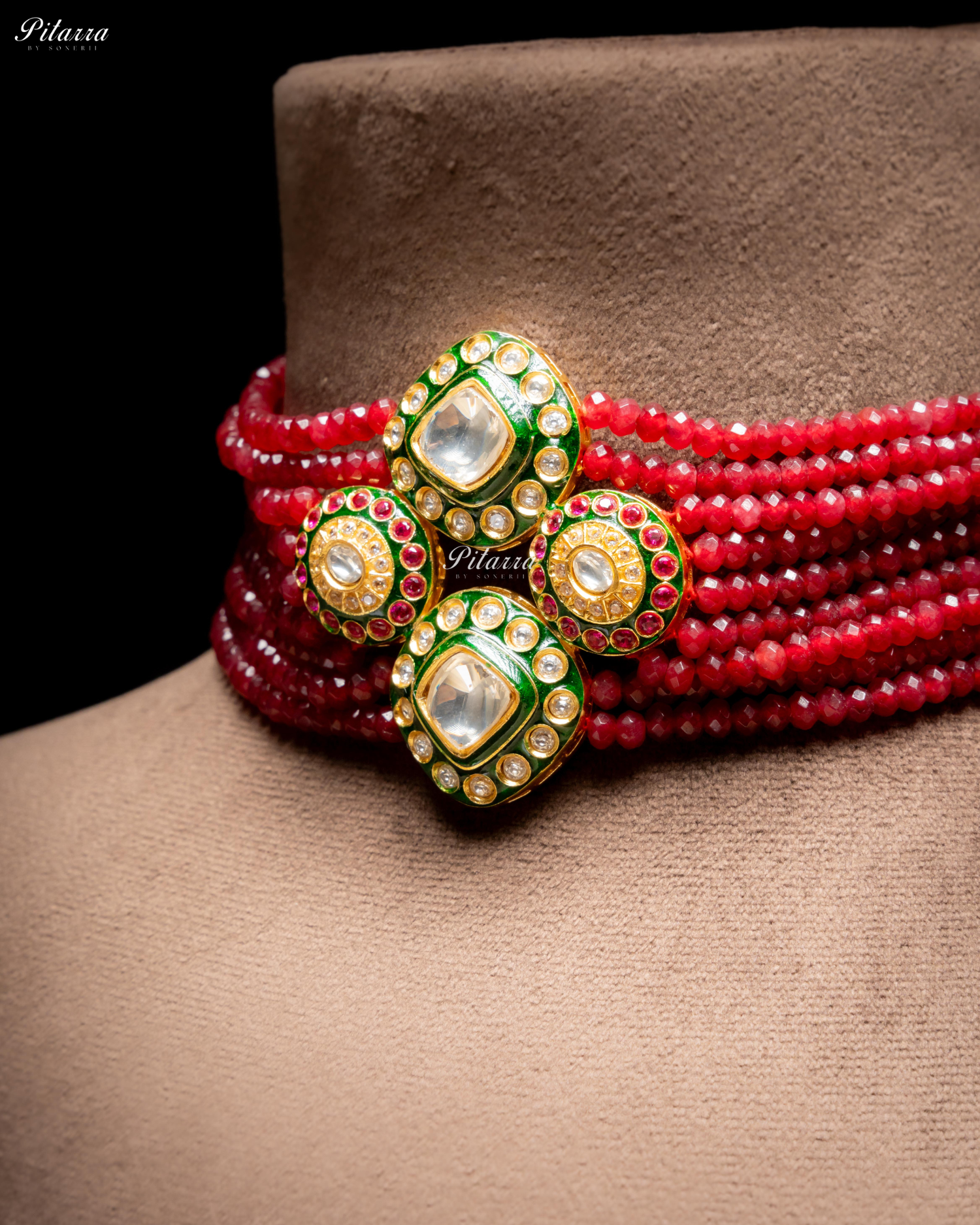 Red Beads Handmade Kundan Choker Set