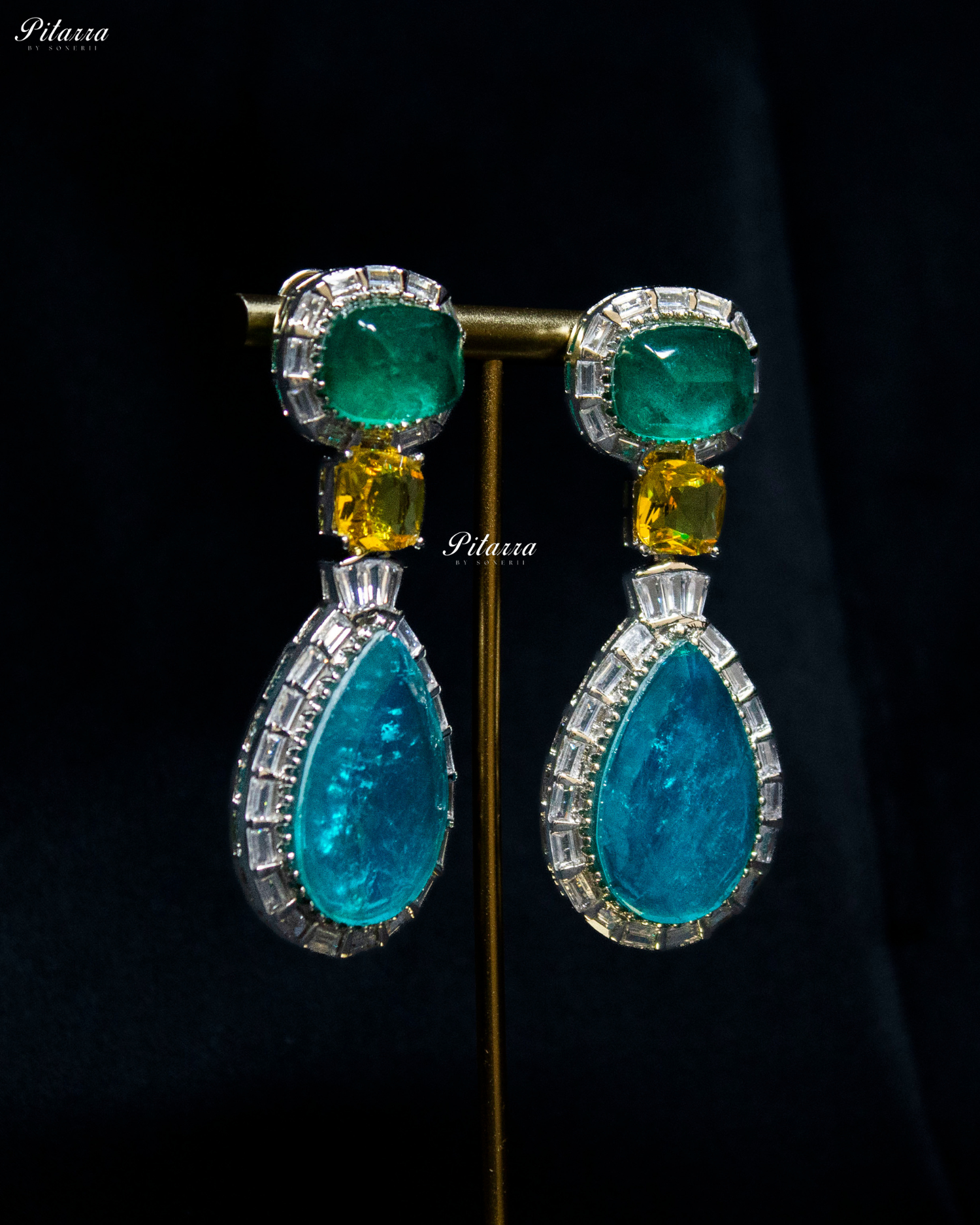 Silver Finish Aqua Blue Drop Zircon Earrings