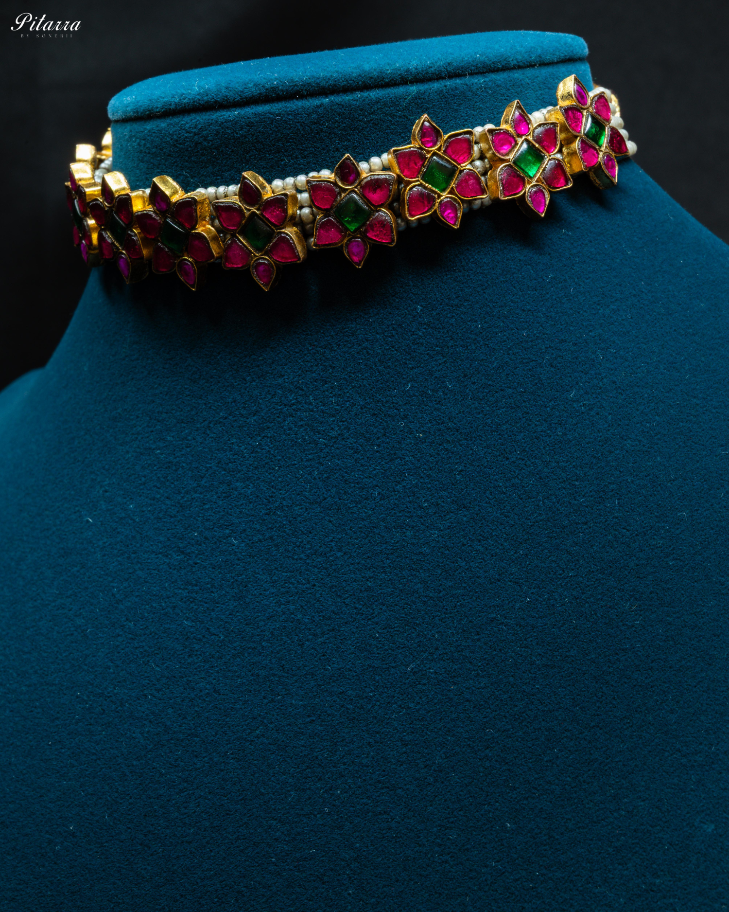 Pink Flower Gold Plated Kundan Choker Set