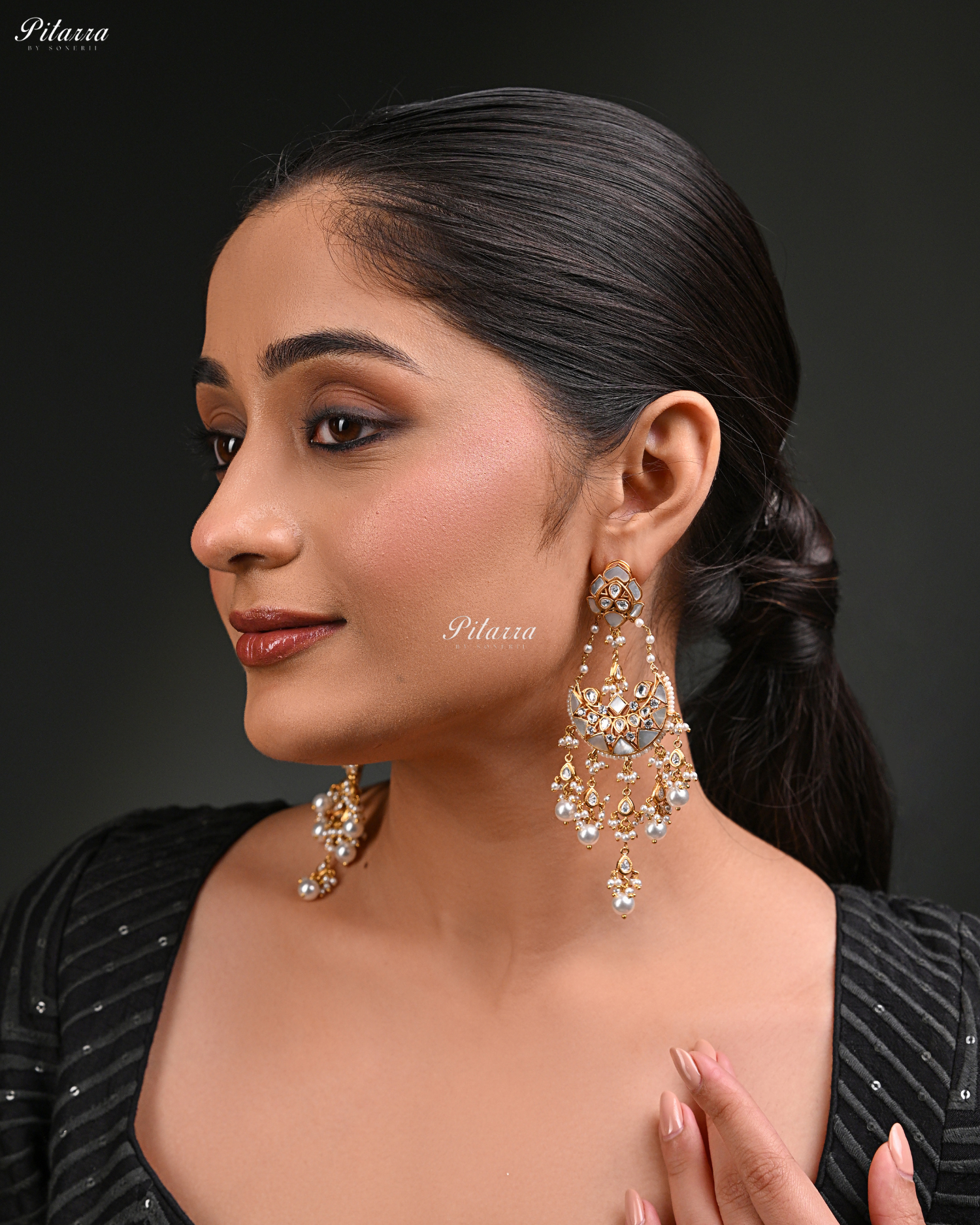 White Colour Gold Plated Pearl Chandbali Earrings