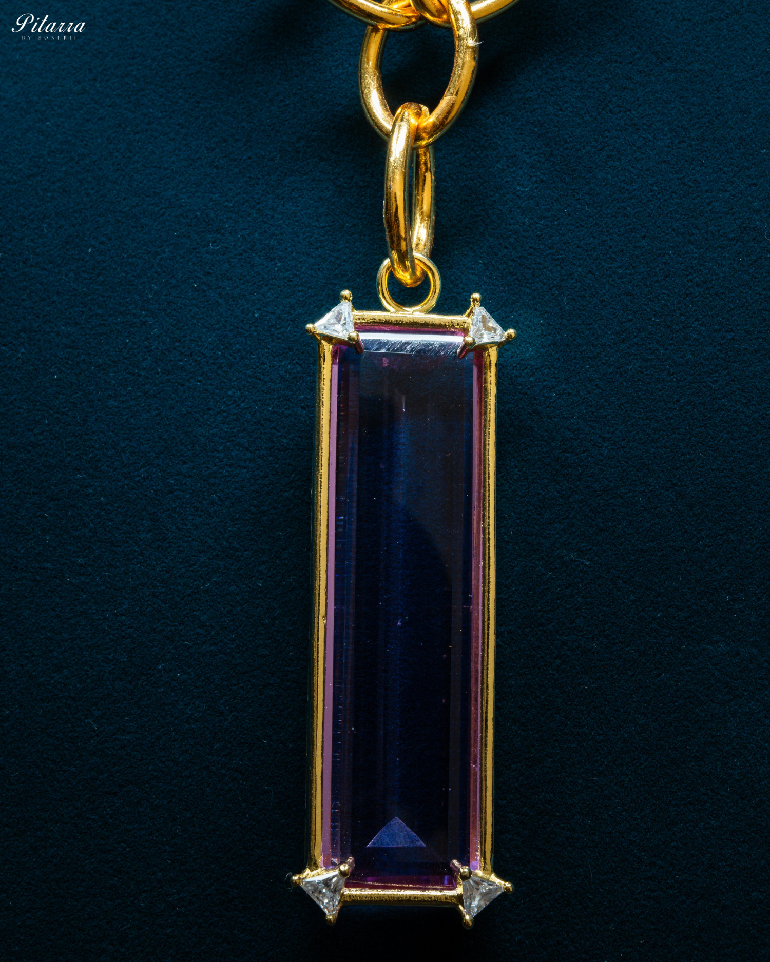 Rectangle Amethyst Crystal Doublet Chain Necklace
