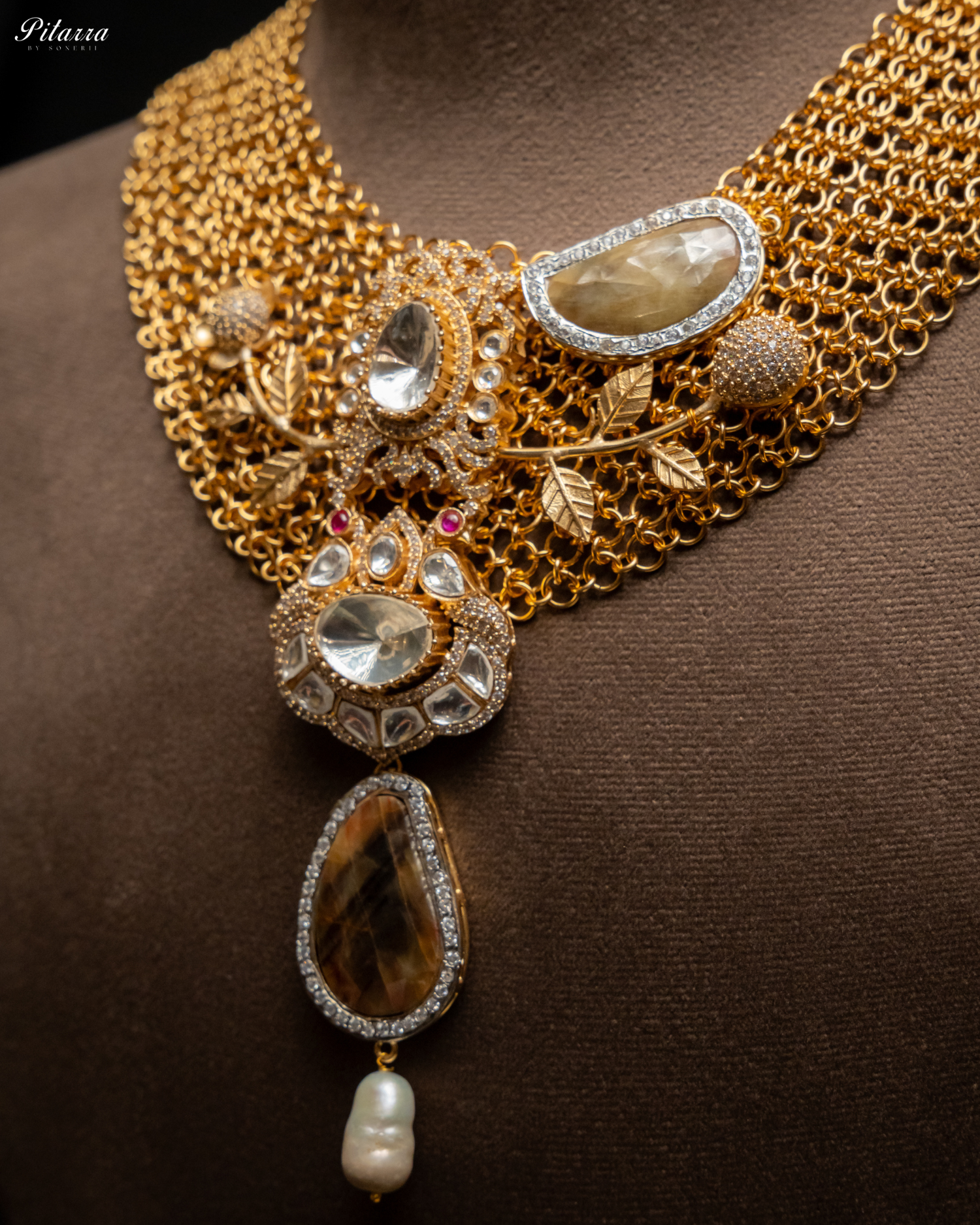 Antique Finish Golden Crystal Stone Kundan Set