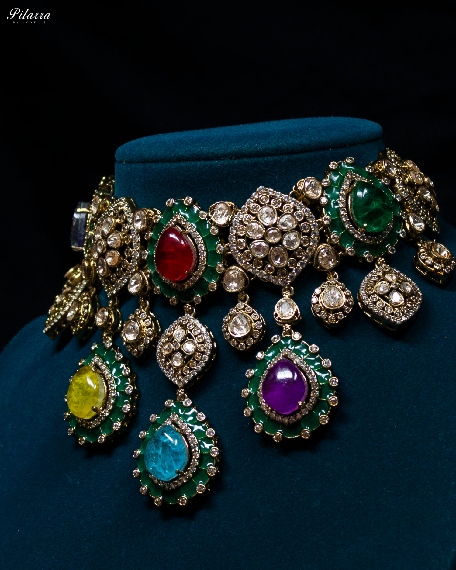 Multi Stone Handcrafted Golden Polki Kundan Choker Set