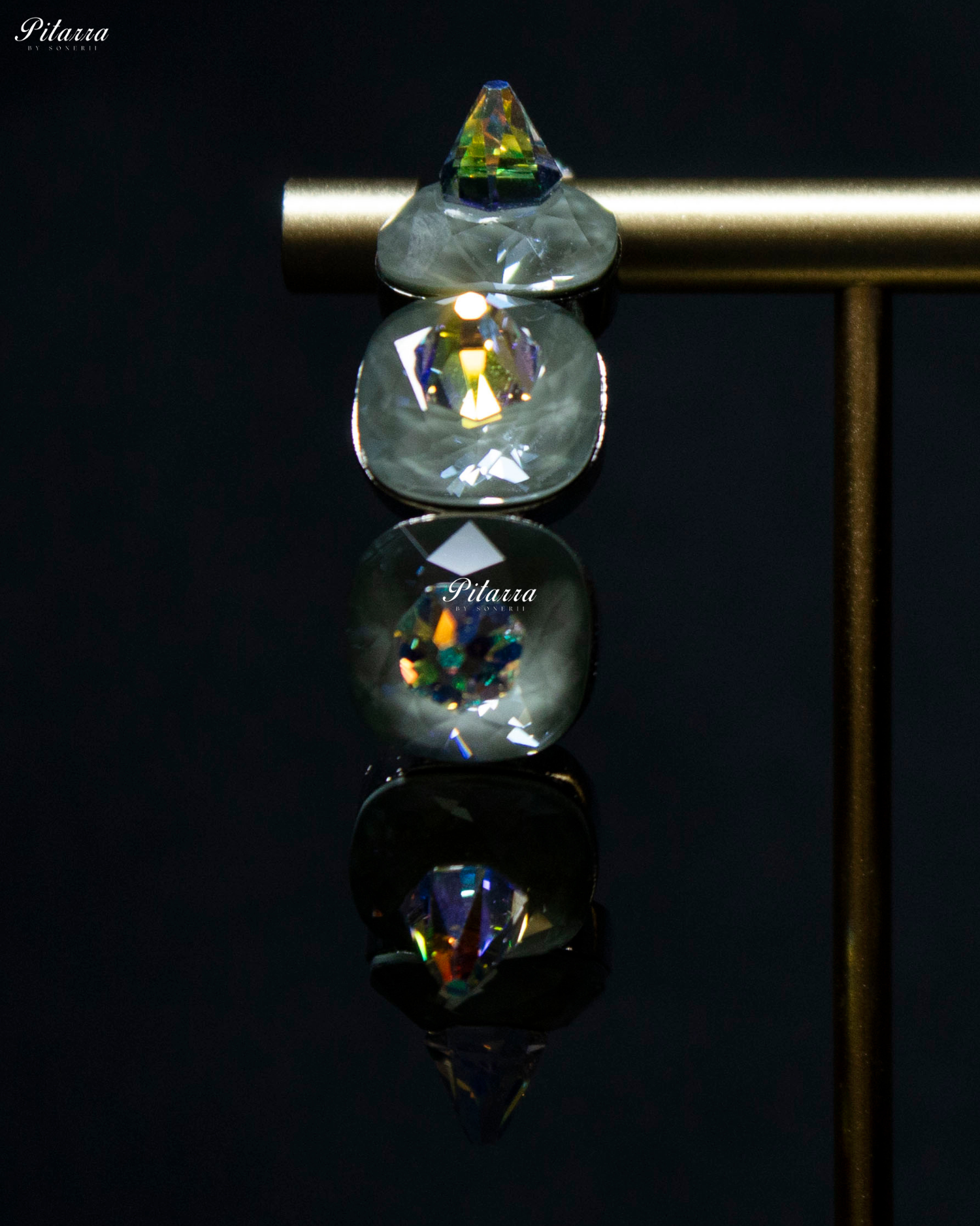 White Stone Pyramid Cut Crystal hoops