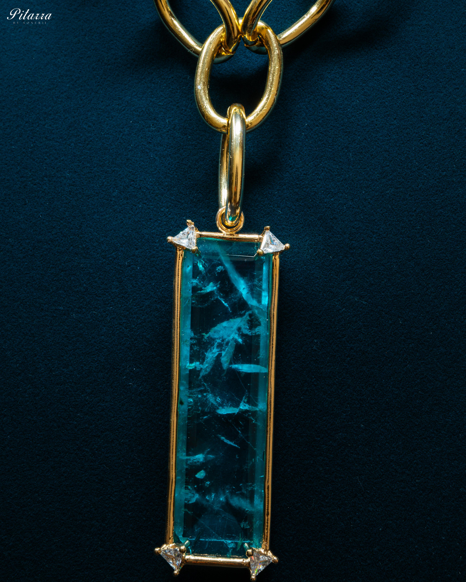 Rectangle Turquoise Blue Crystal Doublet Chain Necklace