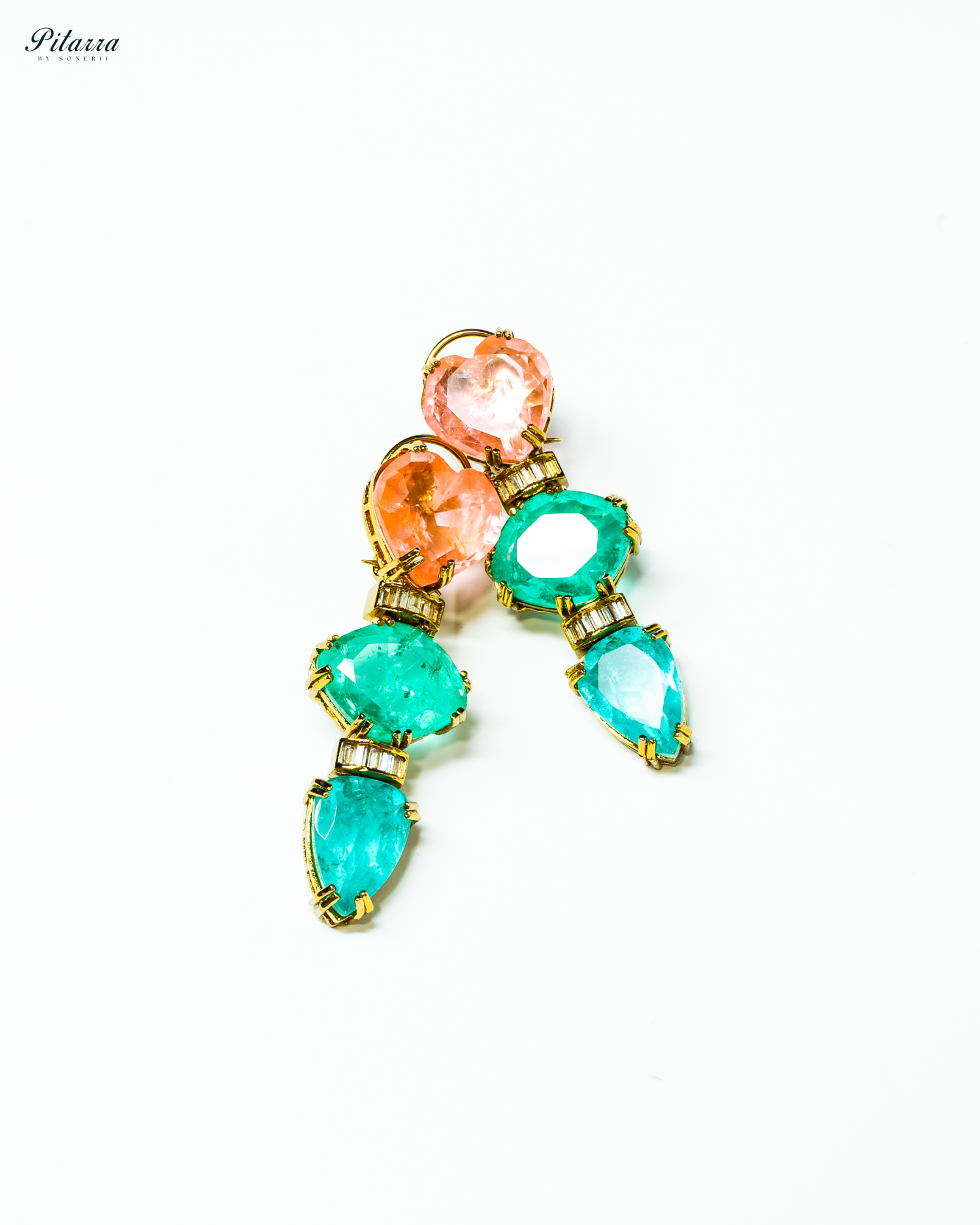 Peach and Aqua Crystal Dangler Earring
