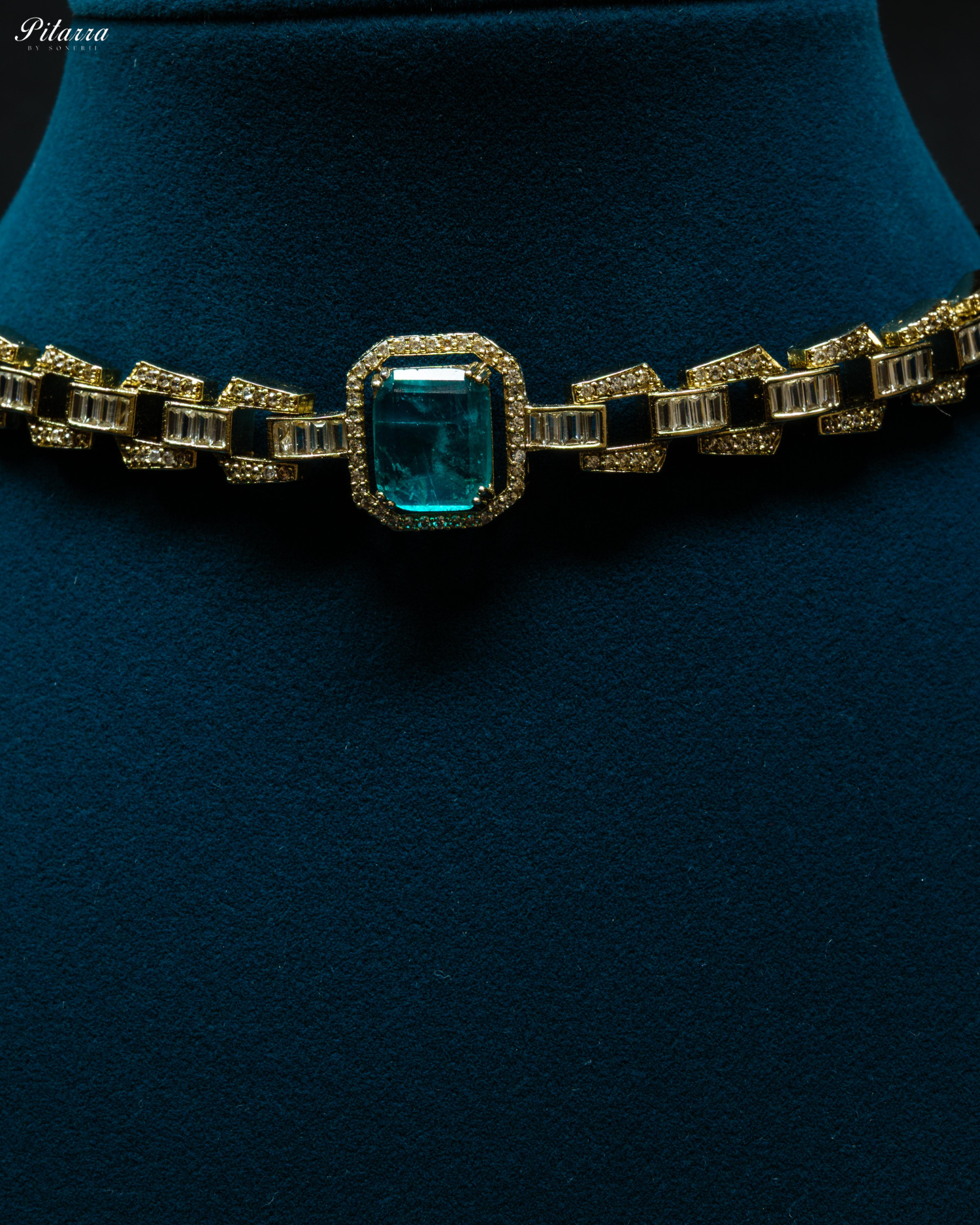 Blue Stone Doublet CZ Crystal Necklace Set