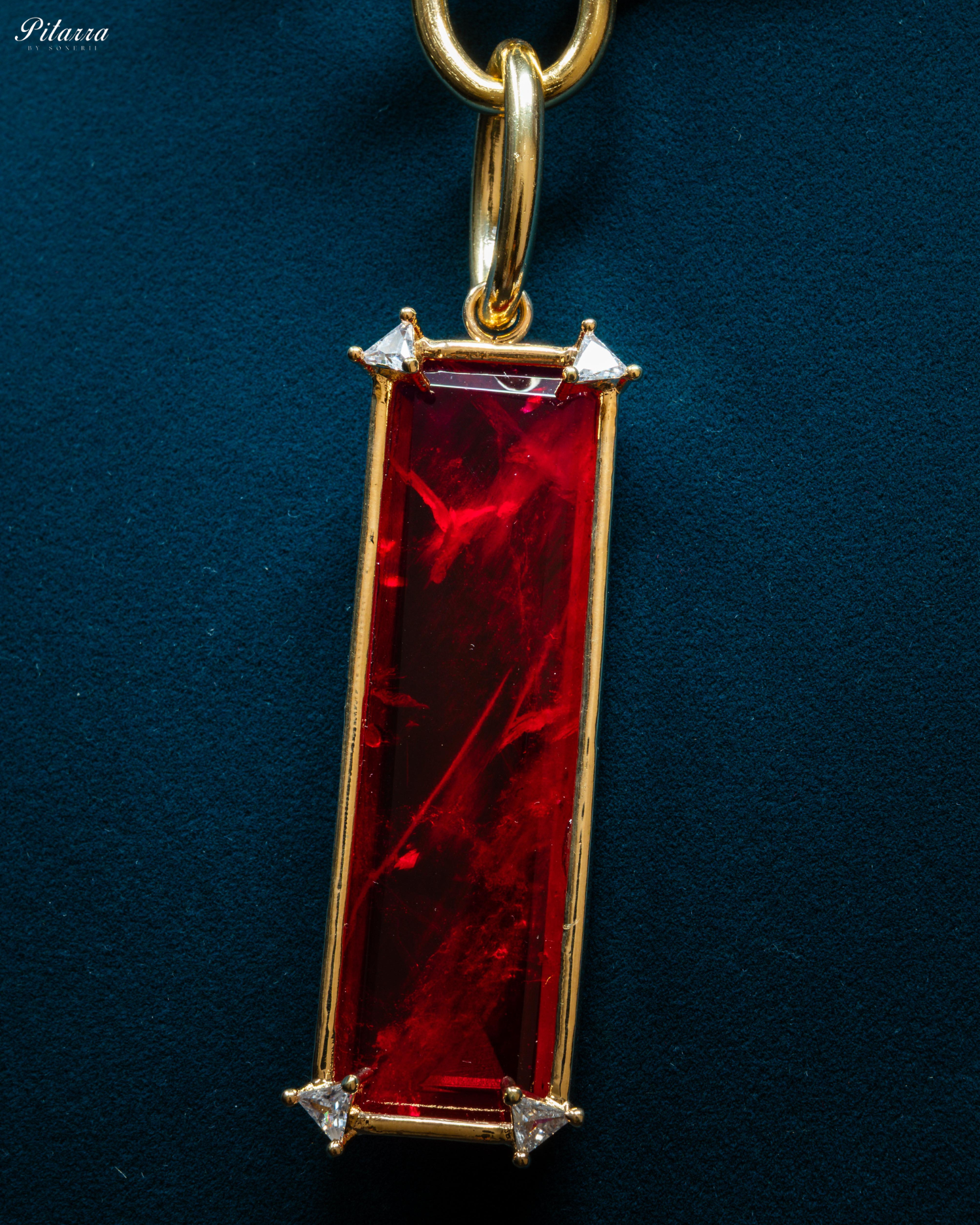 Rectangle Red Crystal Doublet Chain Necklace