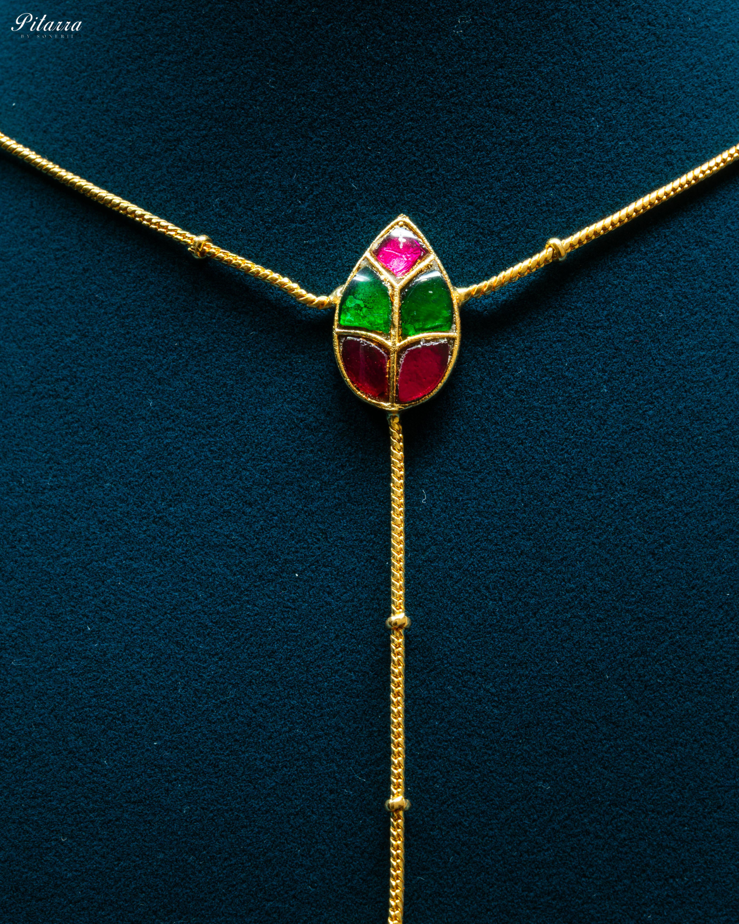 Gold Tone Pink Green Leaf Kundan Necklace Set