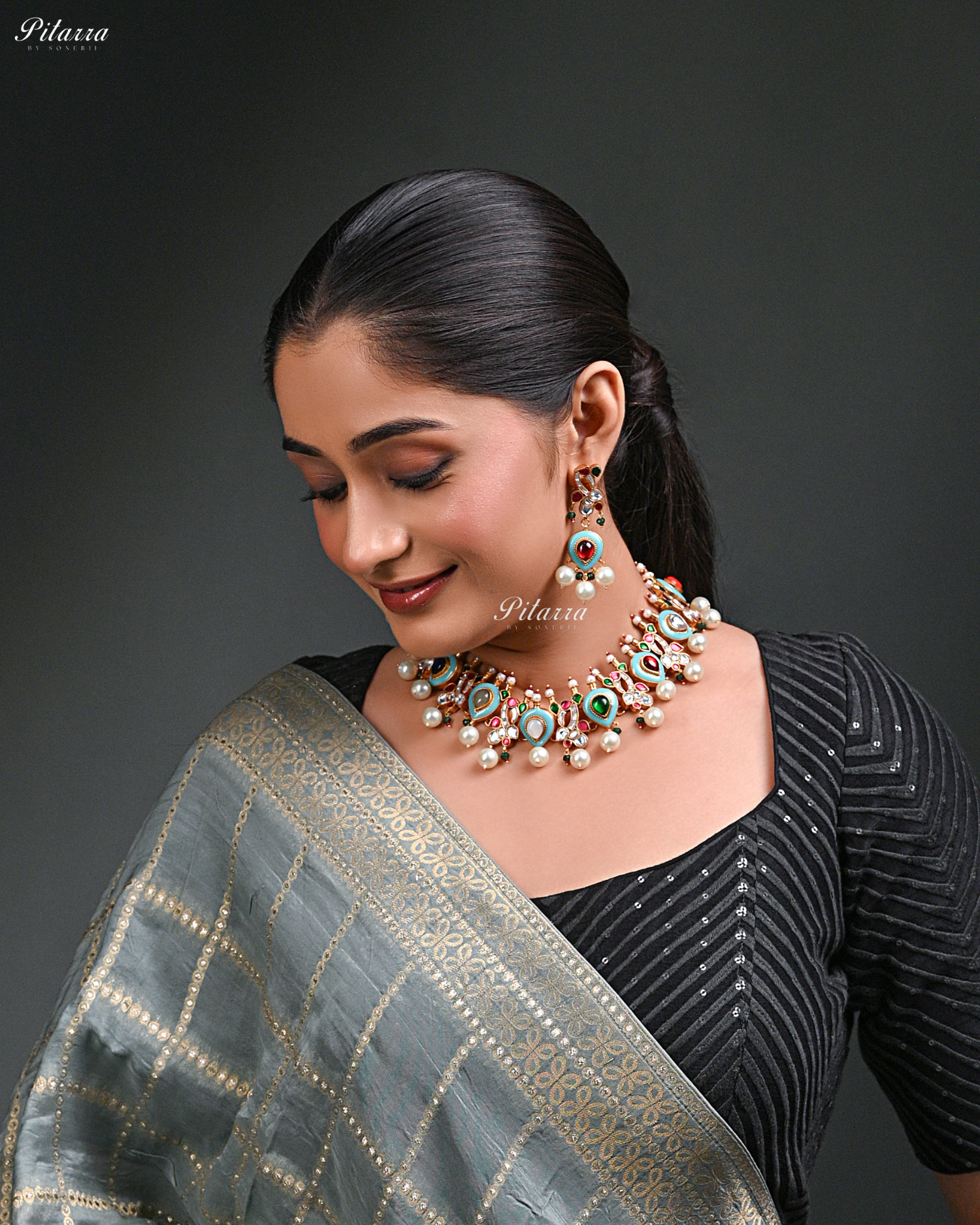 Gold Plated Multicolor Stone Kundan Choker Set