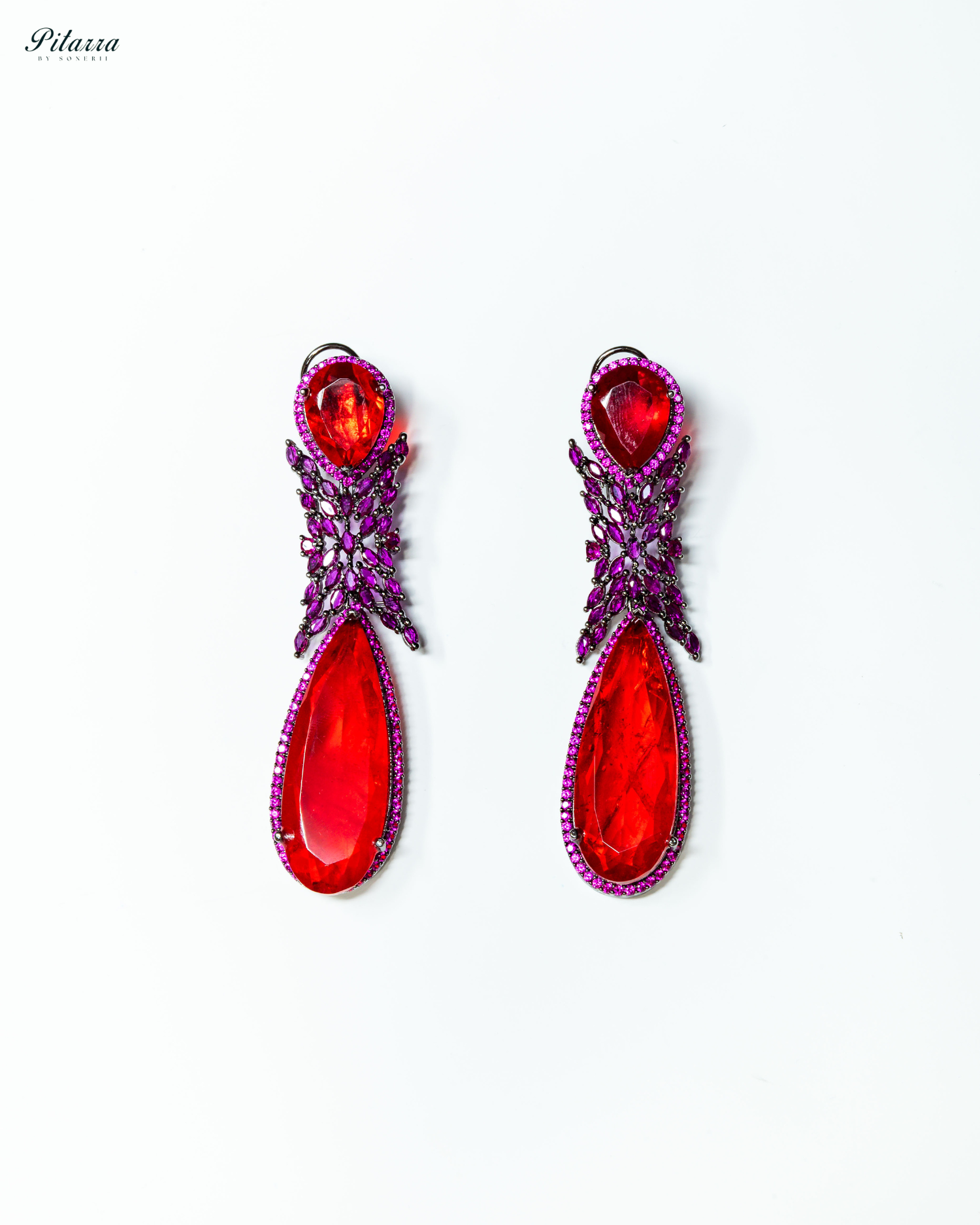 Red Stone Contemporary Drop Earrings