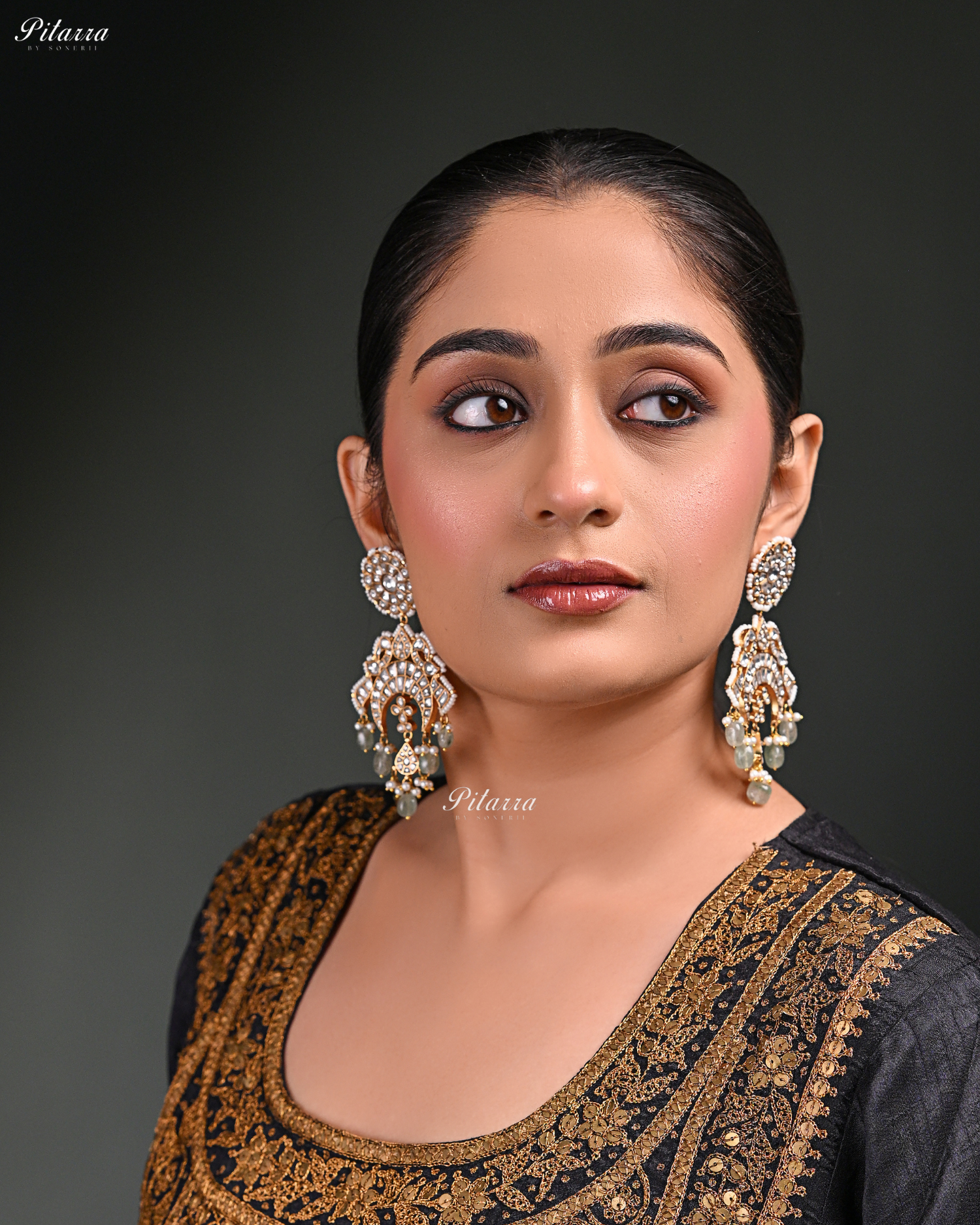 Victorian Finish Hangings Beads Kundan Earrings