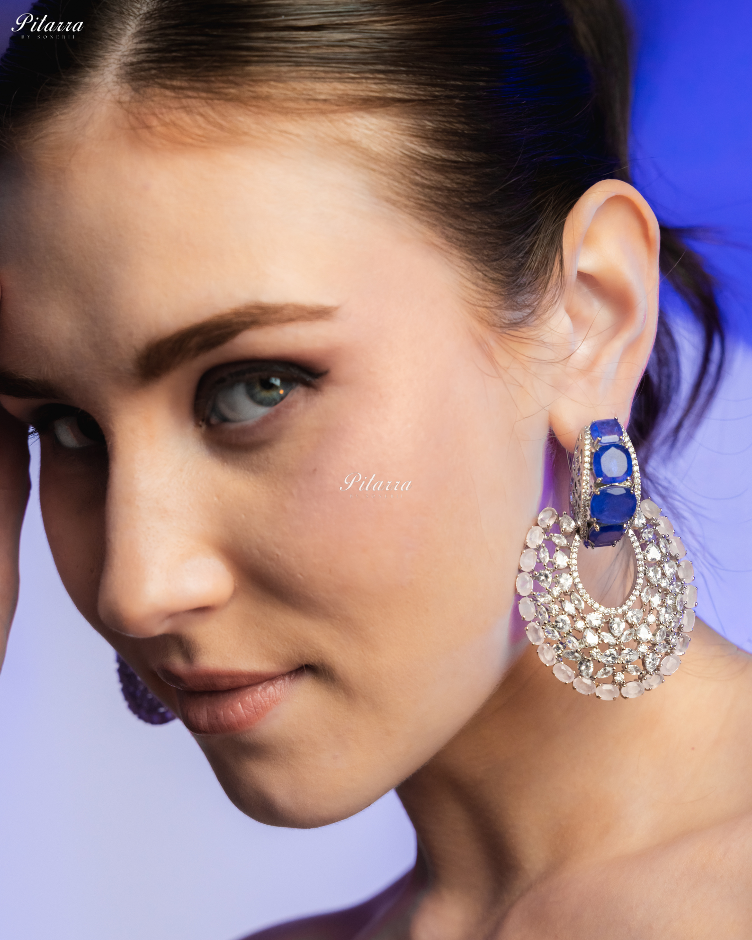 Blue Stone White Layer Cubic Zirconia Dangler Earrings