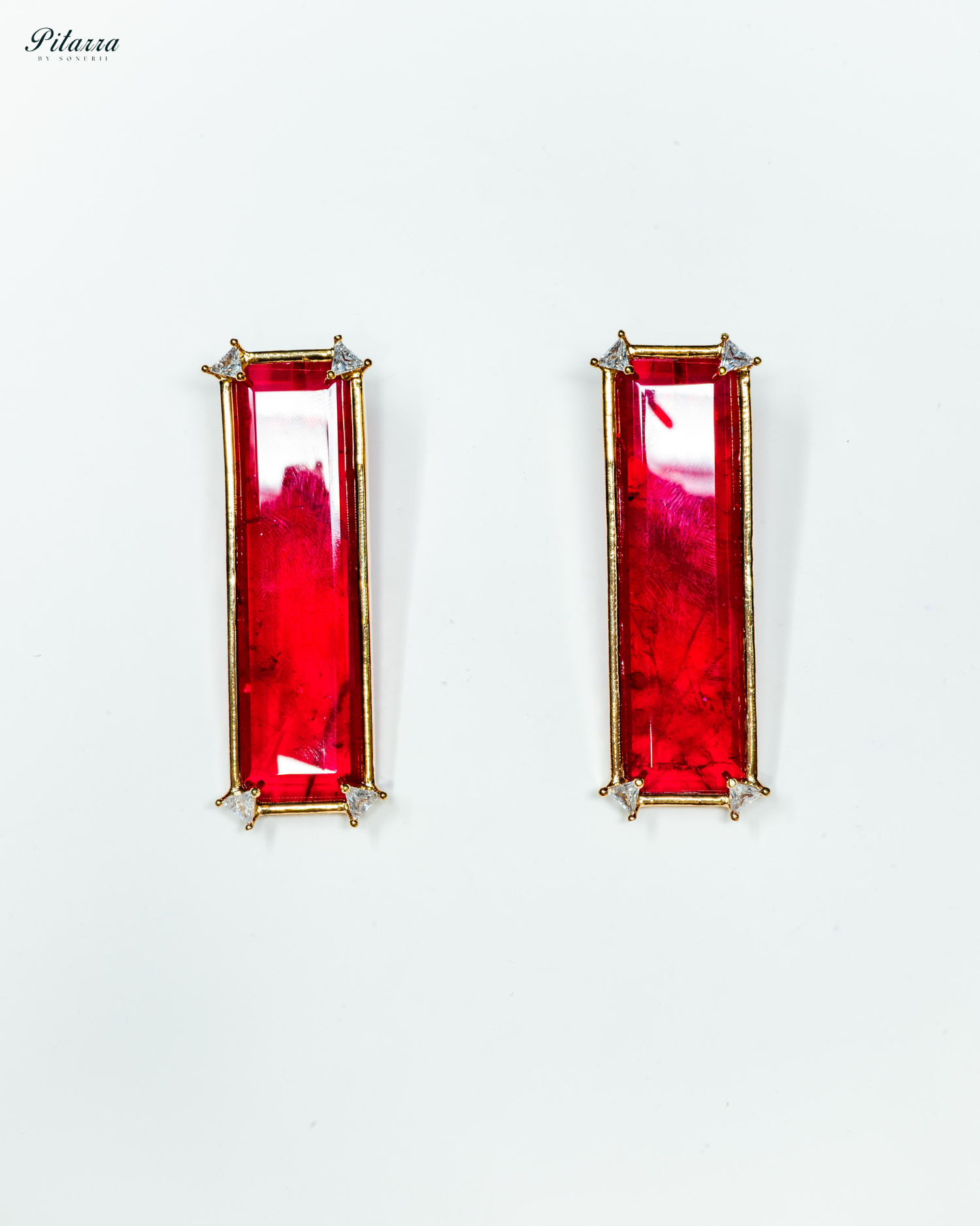 Rectangle Red Stone Dangler Earrings