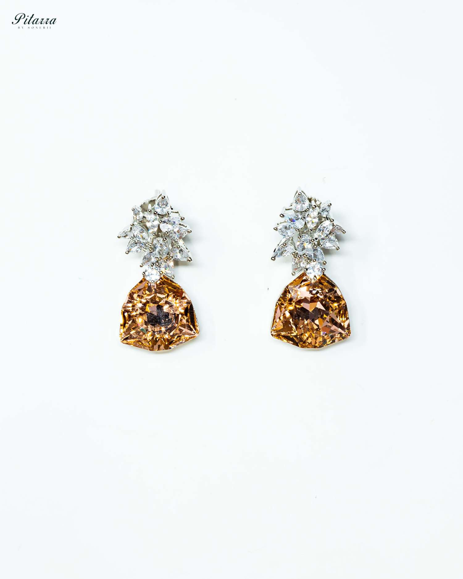 White Stone Silver Floral CZ Stud Earrings