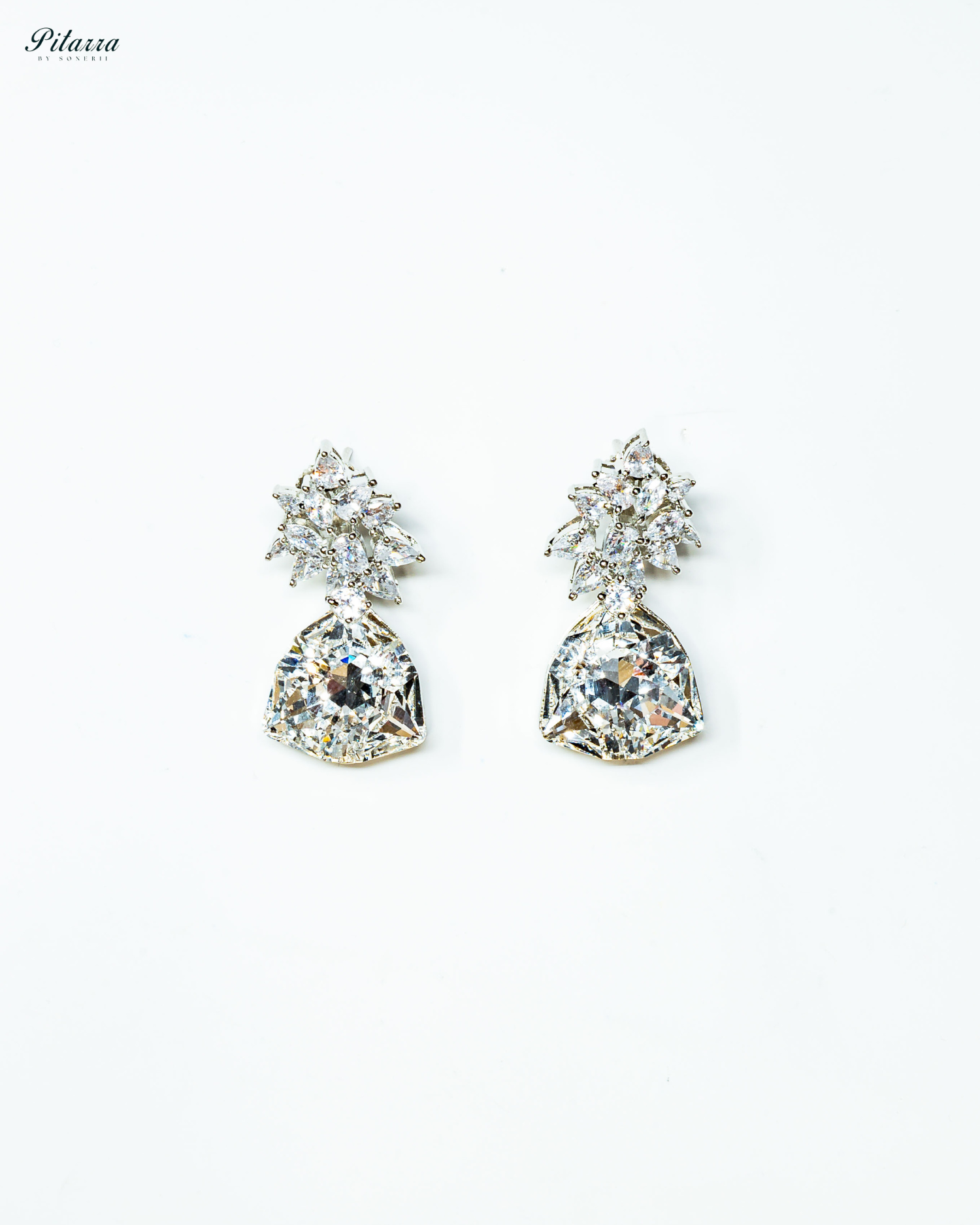 White Stone Silver Floral CZ Stud Earrings