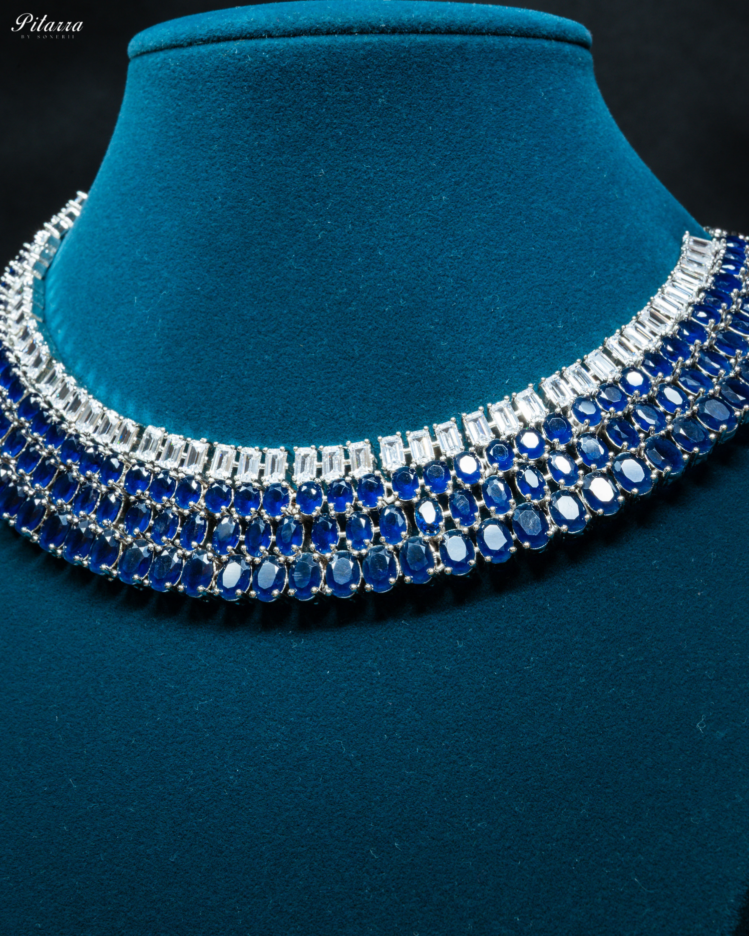 Blue Silver CZ Necklace Set