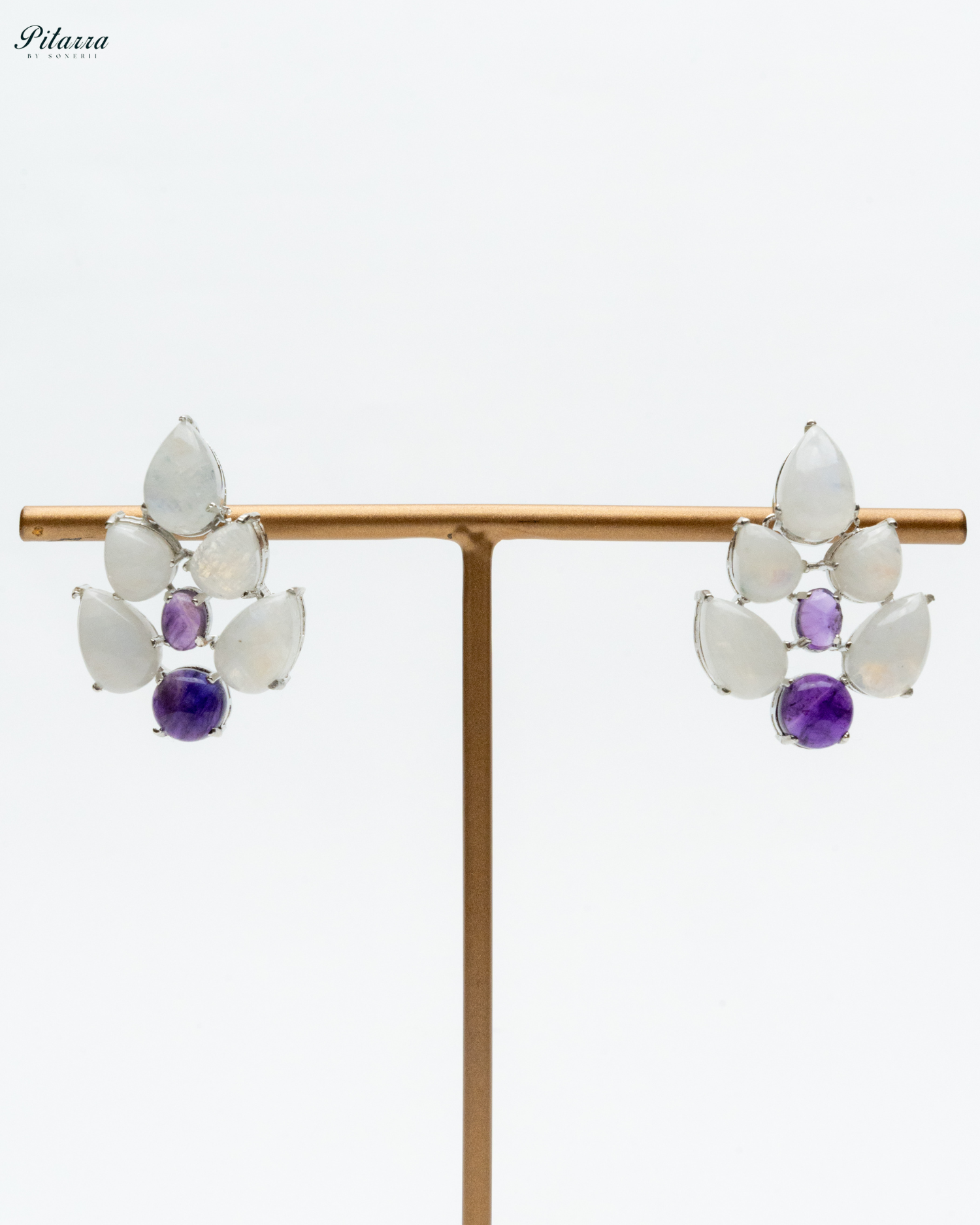 White Blue Ethnic Stud Earrings
