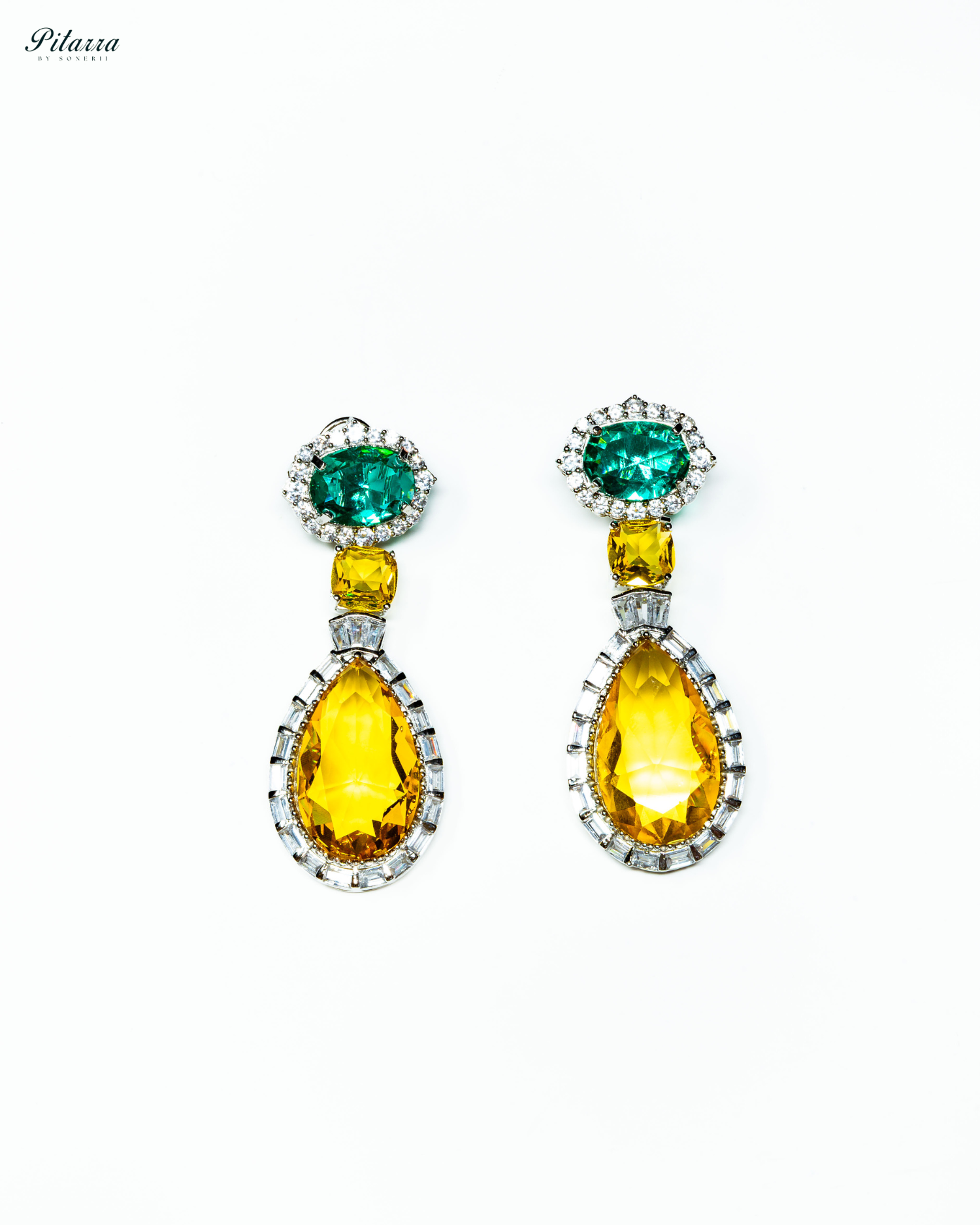 Silver Finish Yellow Drop Zircon Earrings
