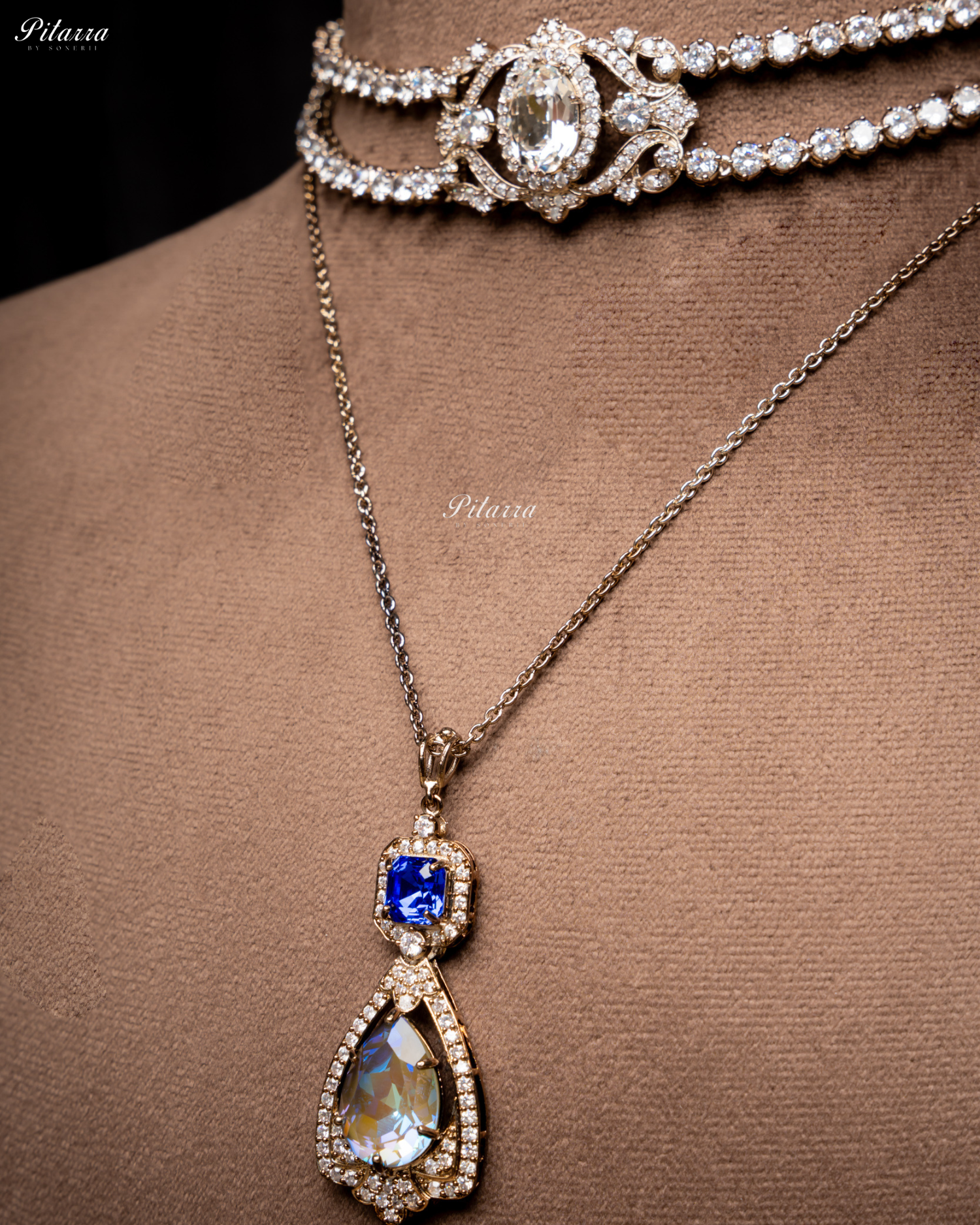Blue Stone Layered Zircon Necklace Set