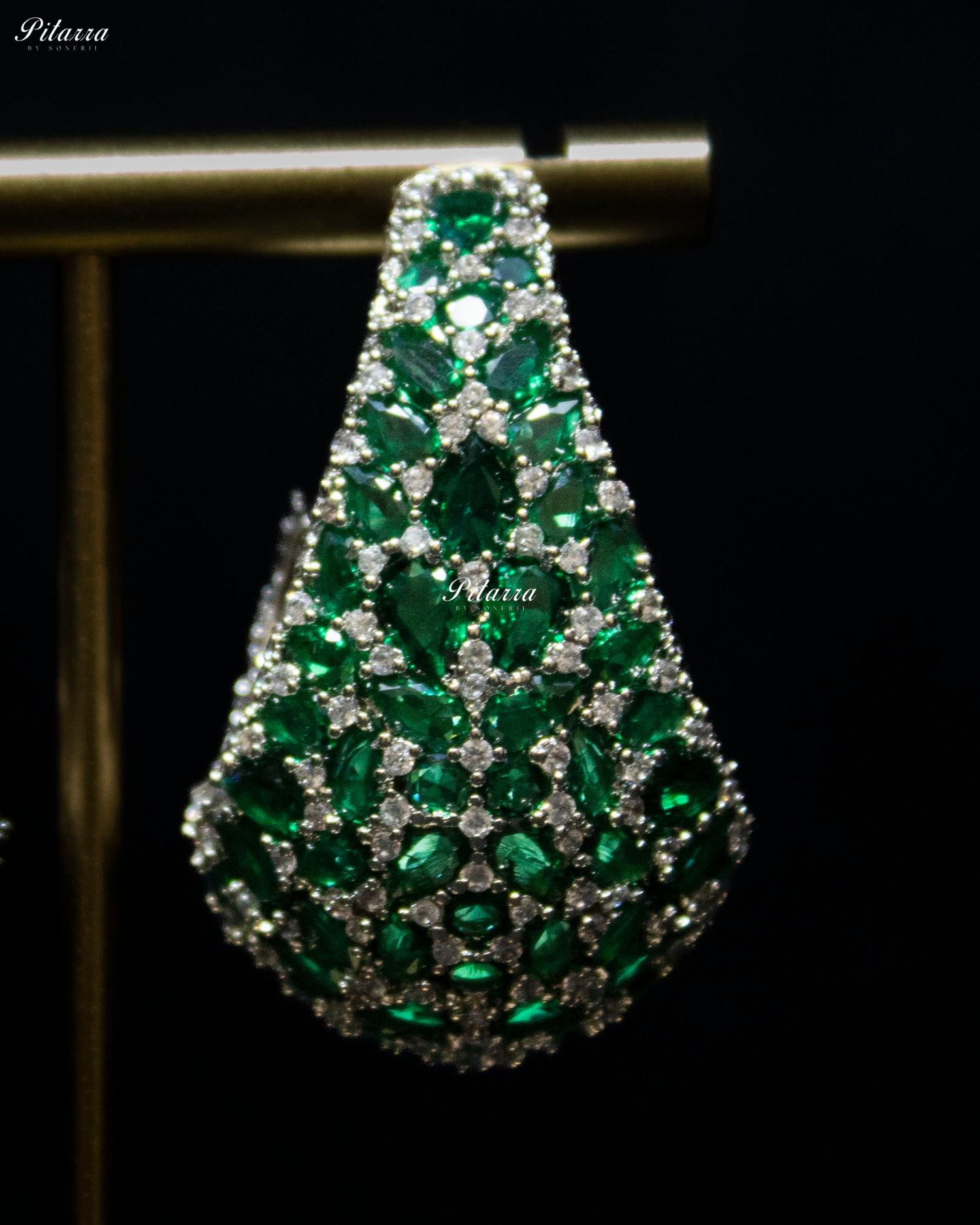 Emerald Teardrop CZ Stud Earrings