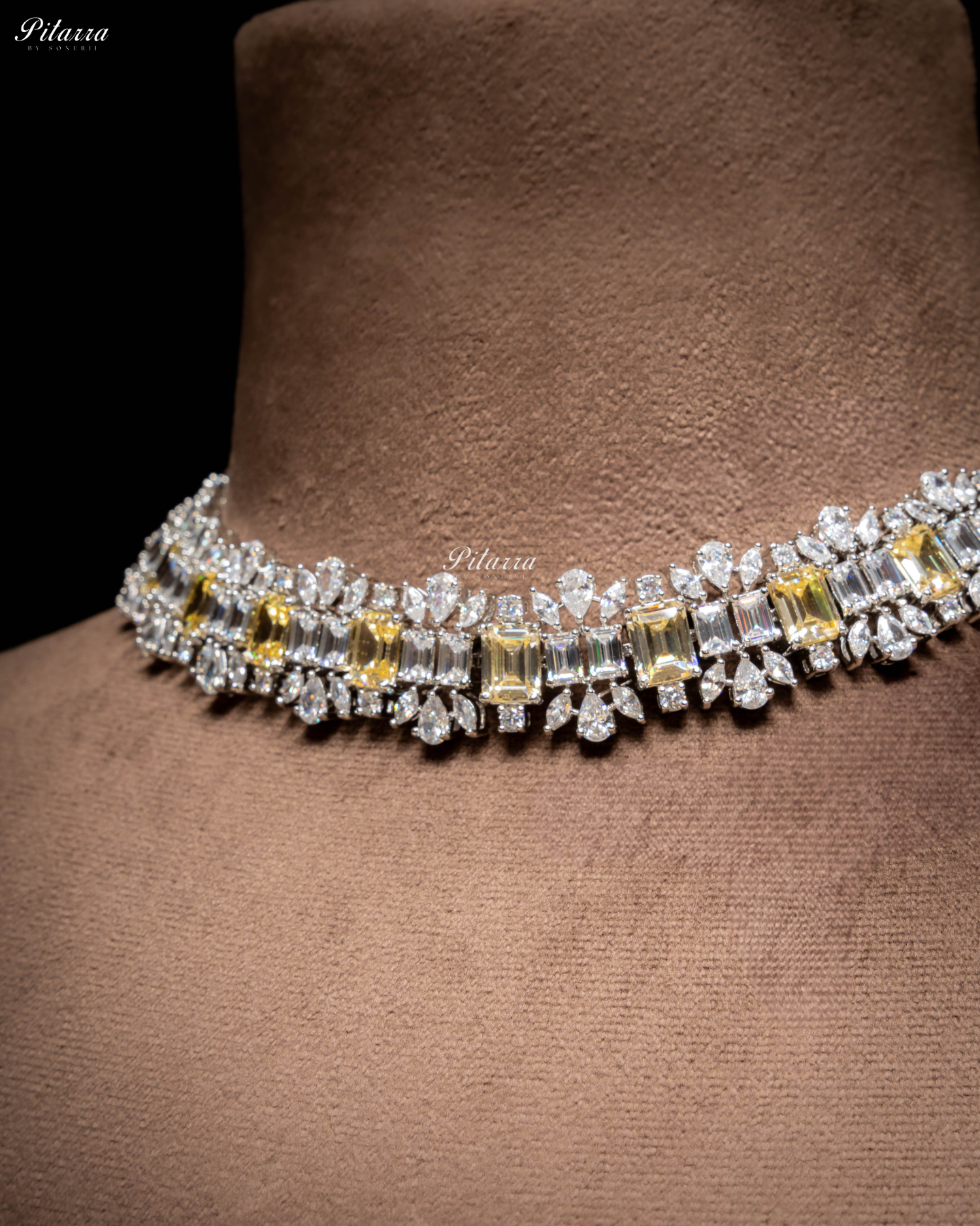 Yellow Stone Silver Plated CZ Necklace Set